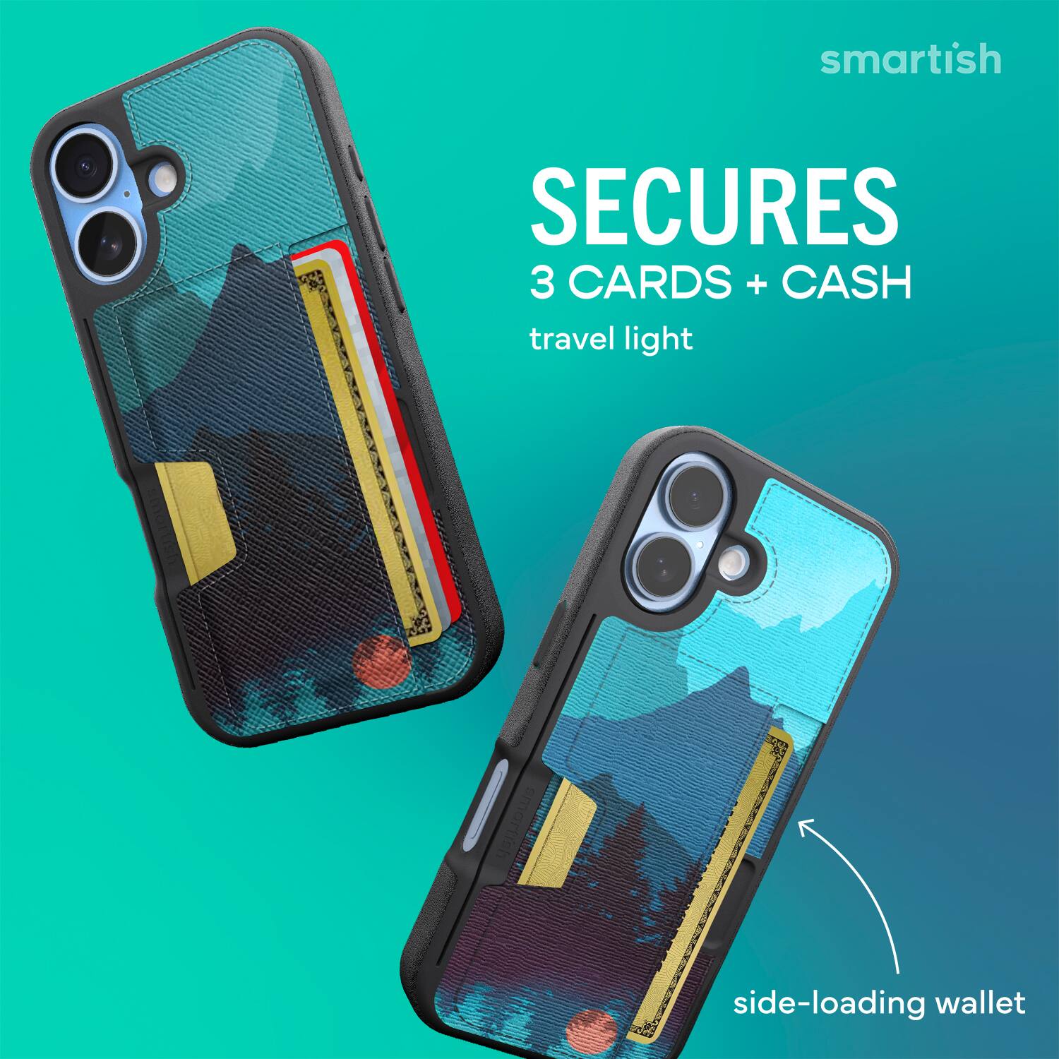 smartish SECURES 3 CARDS + CASH travel light side-loading wallet