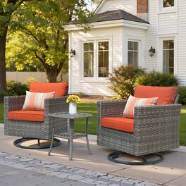 Ovios - 3 PCS Outdoor Wicker Bistro Set, Swivel Rocking Chairs with Side Table for Porch - Orange Red
