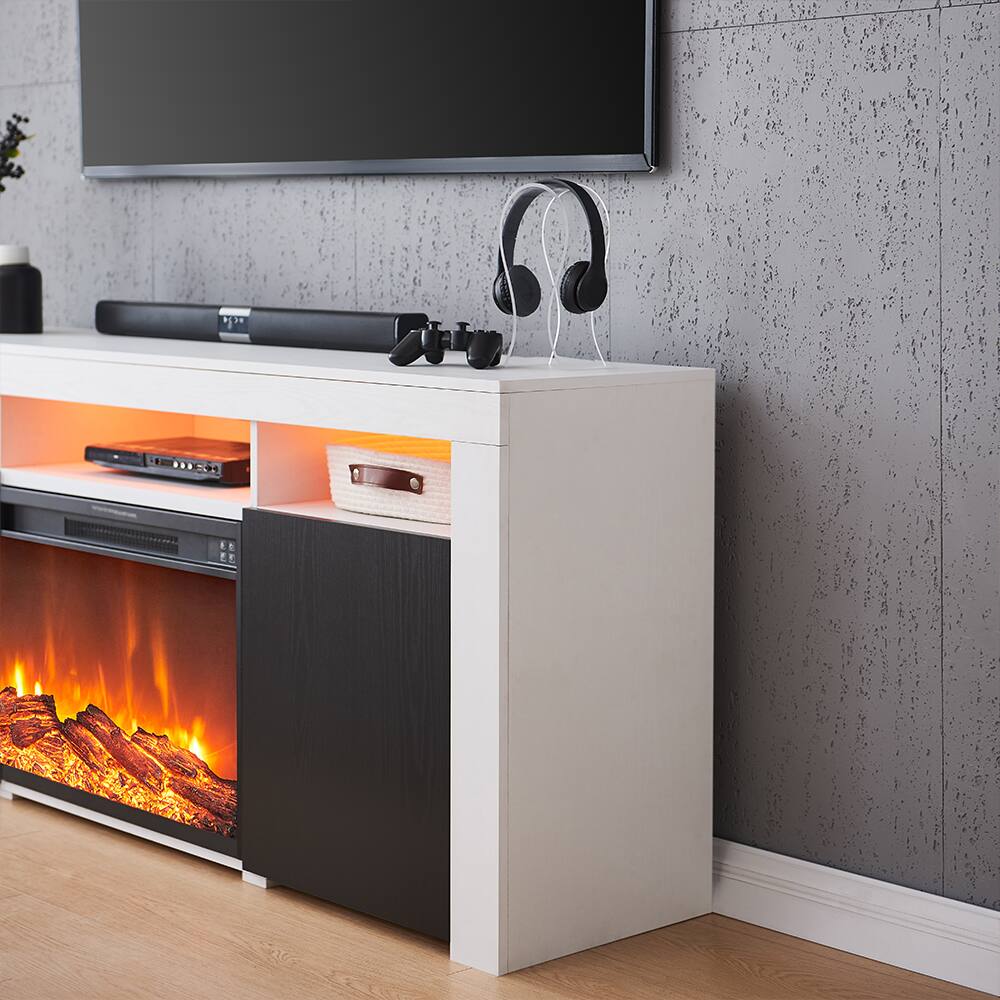 Angle. Living Essentials Corp - Lenexa TV Console White/Black with Firebox - White/Black.