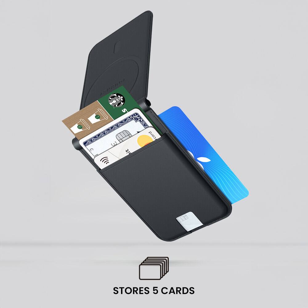 Left. JOURNEY - LOC8 MagSafe Finder Wallet and Stand - Midnight.