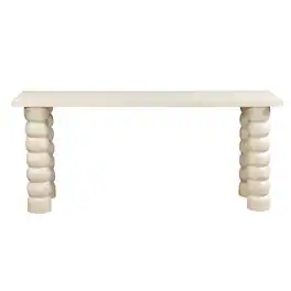 Manhattan Lane - 69 Inch Sofa Console Table, Antique Mango Wood, Stacked Beaded Legs - Antique White