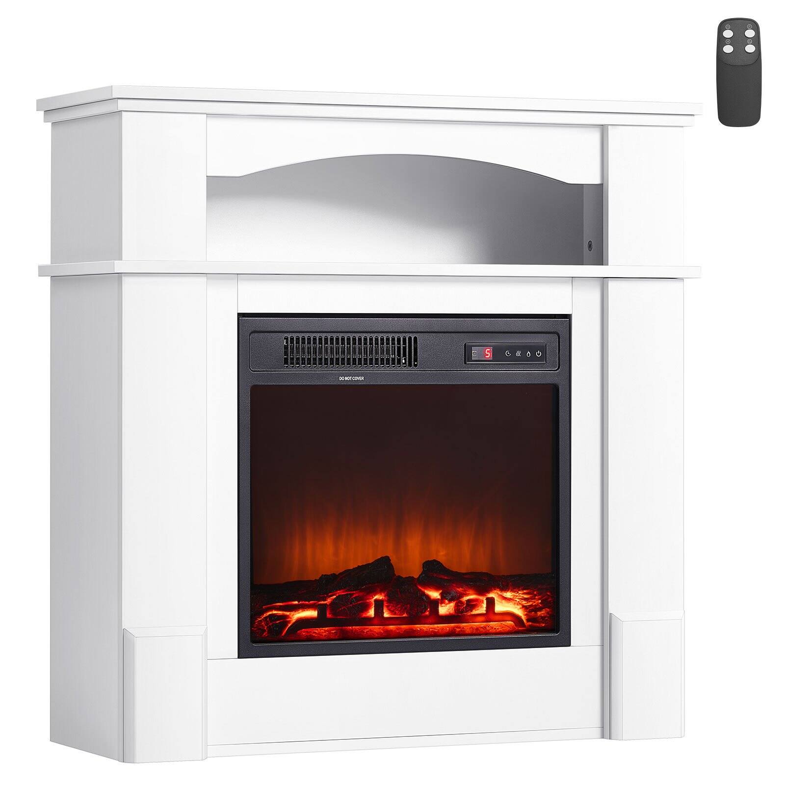Front. Glintex - 33 Inch Freestanding Electric Fireplace Heater with Mantel, 1500W 5120BTU, Adjustable Flame, Timer, Remote Control - White.
