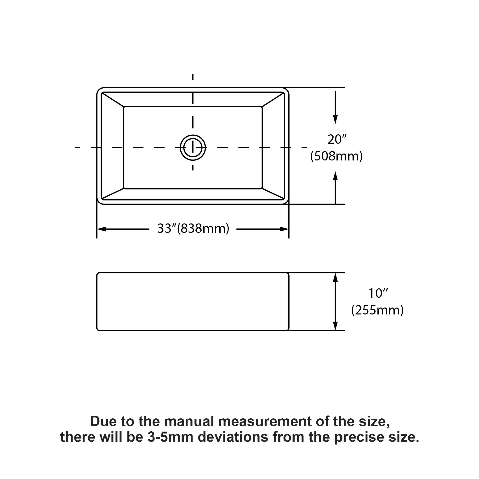 I 20" (508mm) 33" (838mm) 10" (255mm) Due to the manual measurement of the size, there will be 3-5mm deviations from the precise size.