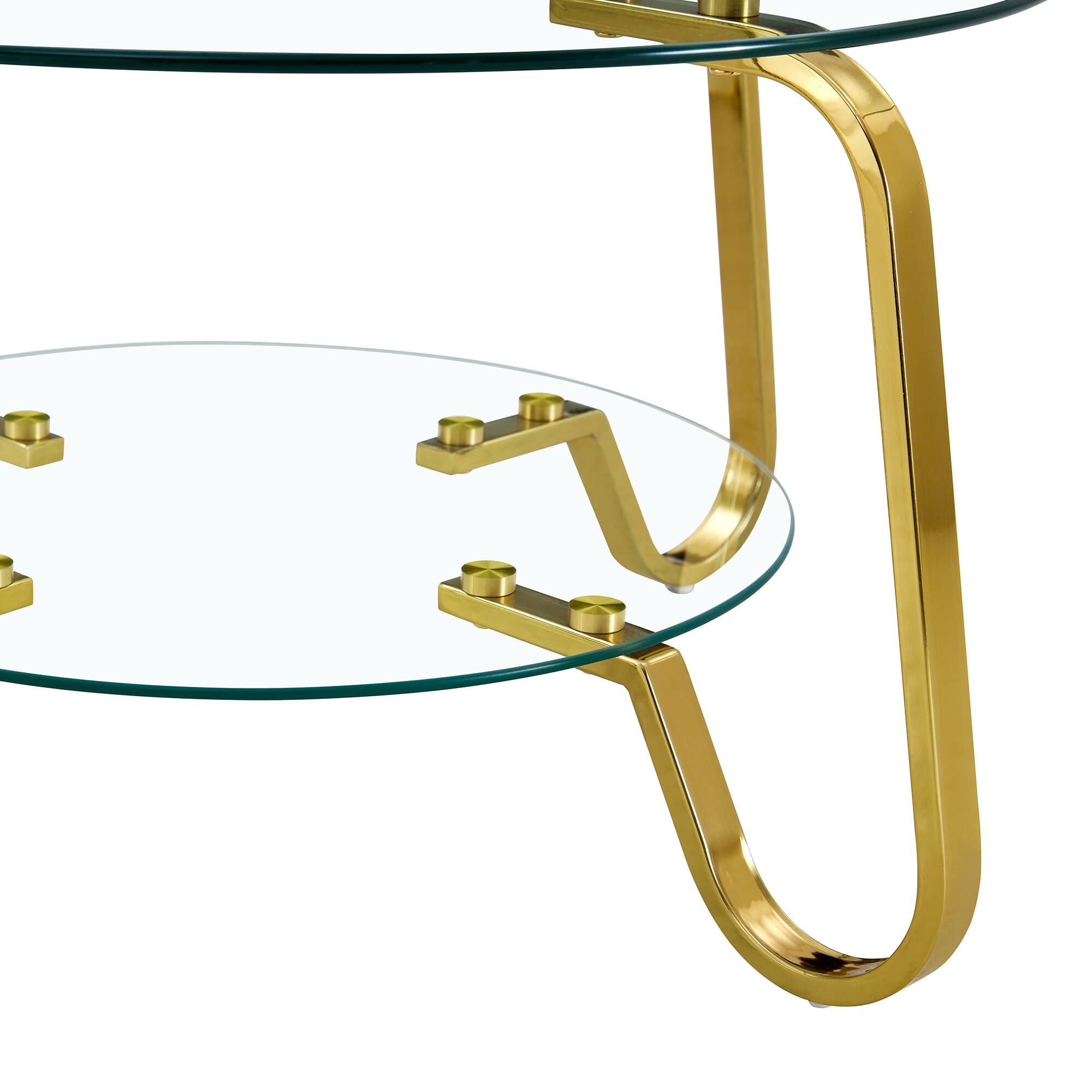 Alt View 9. Loheer - Loheer- Tempered Glass Coffee Table Double Tier Metal Frame Center Table for Living Room 2.6x2.6x1.5 ft - Gold.