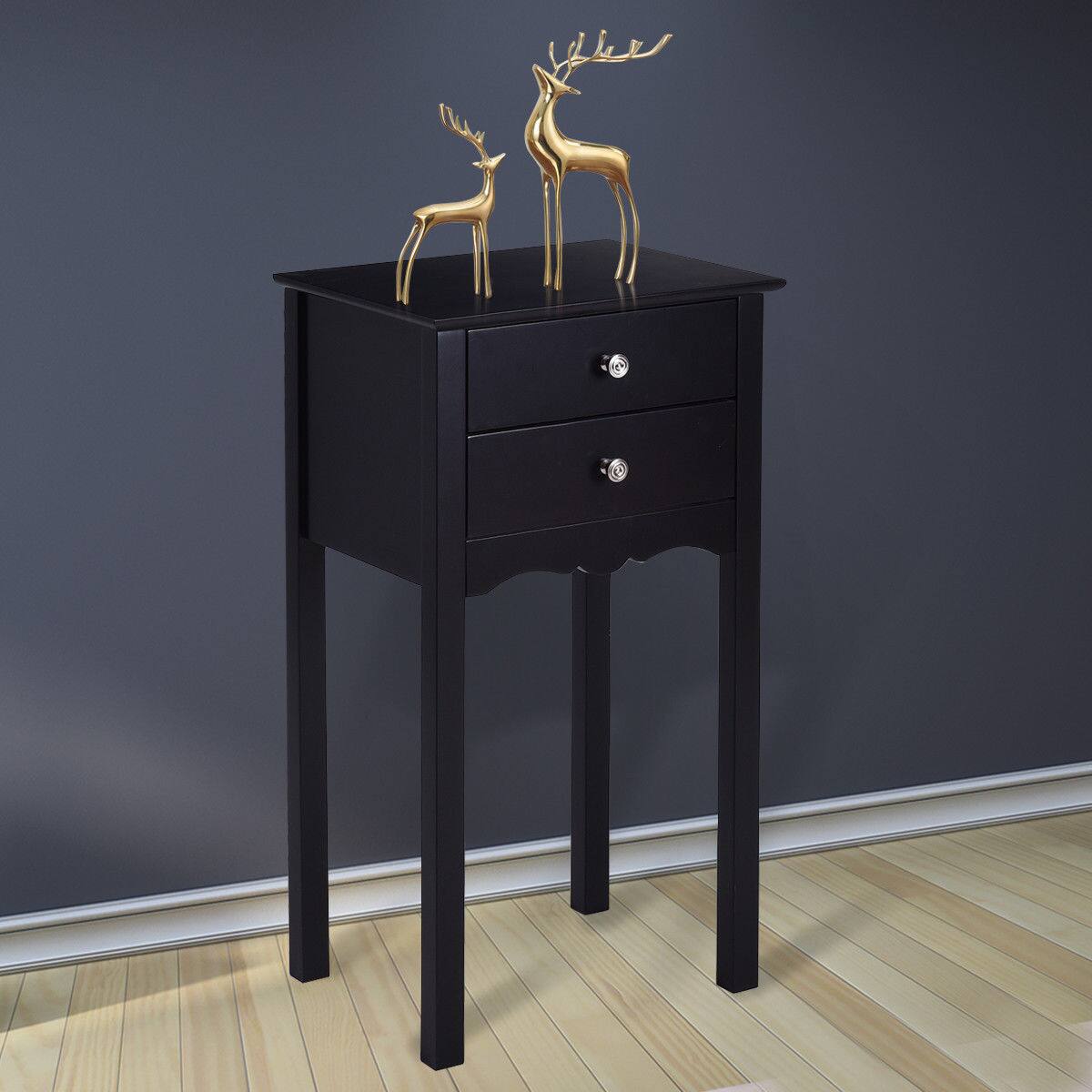 Alt View 1. Gymax - Gymax Side Table End Accent Table Night Stand W/ 2 Drawers Furniture Black - Black.