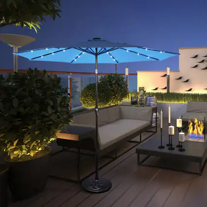 Front. Mondawe - 10 Feet Outdoor Patio Umbrella with Bright Solar LED Lights - Blue.