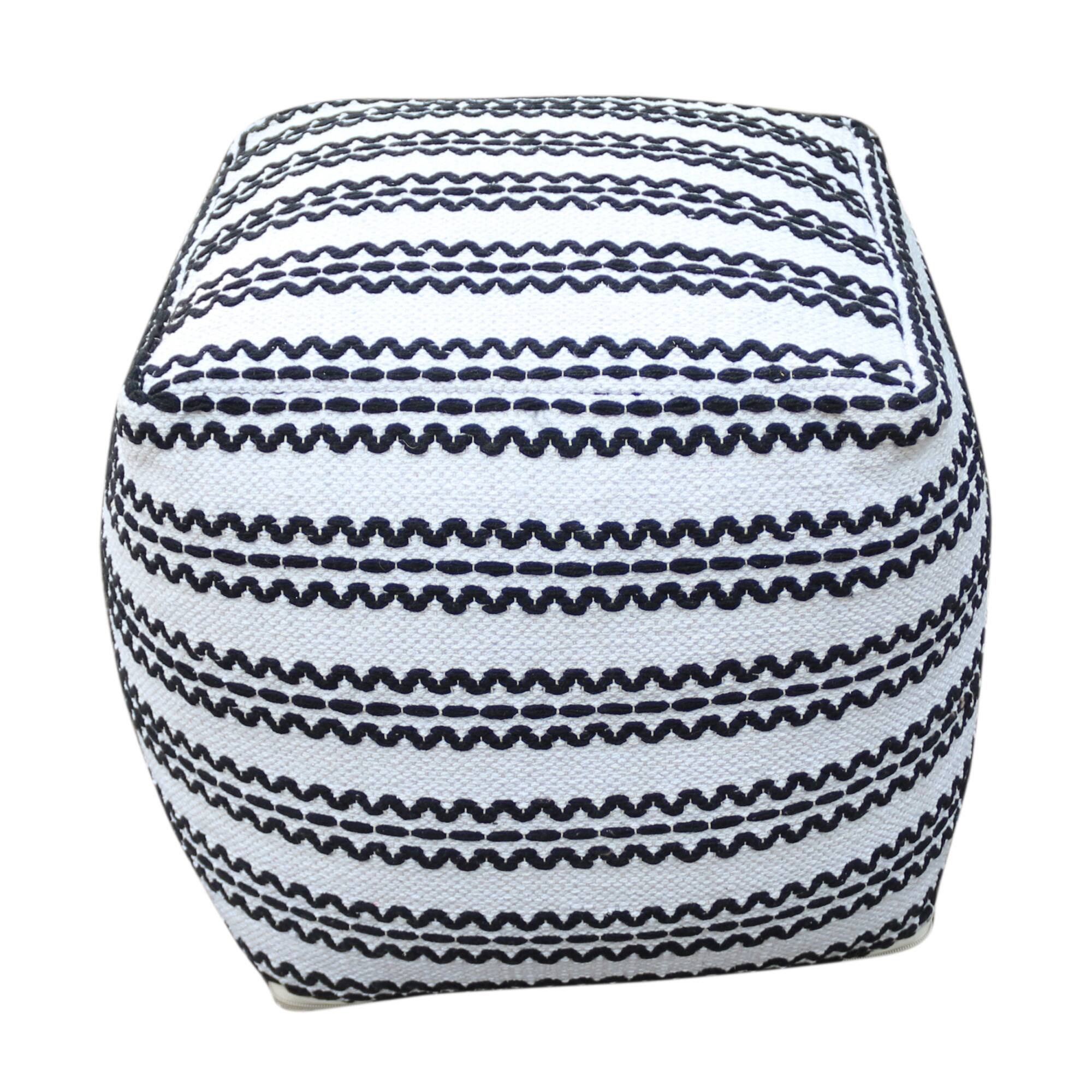 Left. GOODSILO - Handcrafted Fabric Pouf Ottoman in Natural and Black - Durable Square Footstool for Home Decor - Natural+Black.