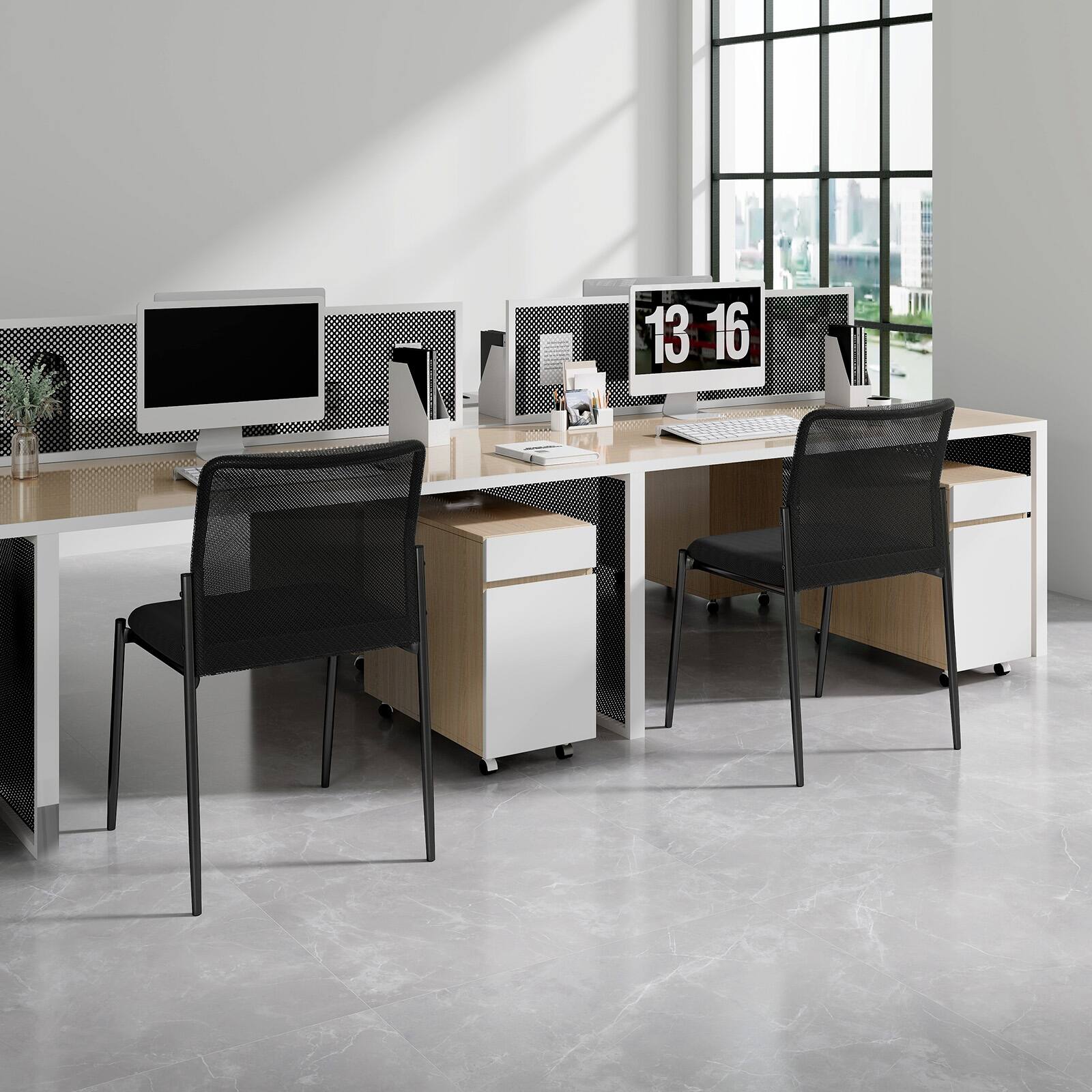 Angle. Costway - Office Guest Chair Set of 2 with Breathable Mesh Back Padded Seat for Waiting Room - Black.