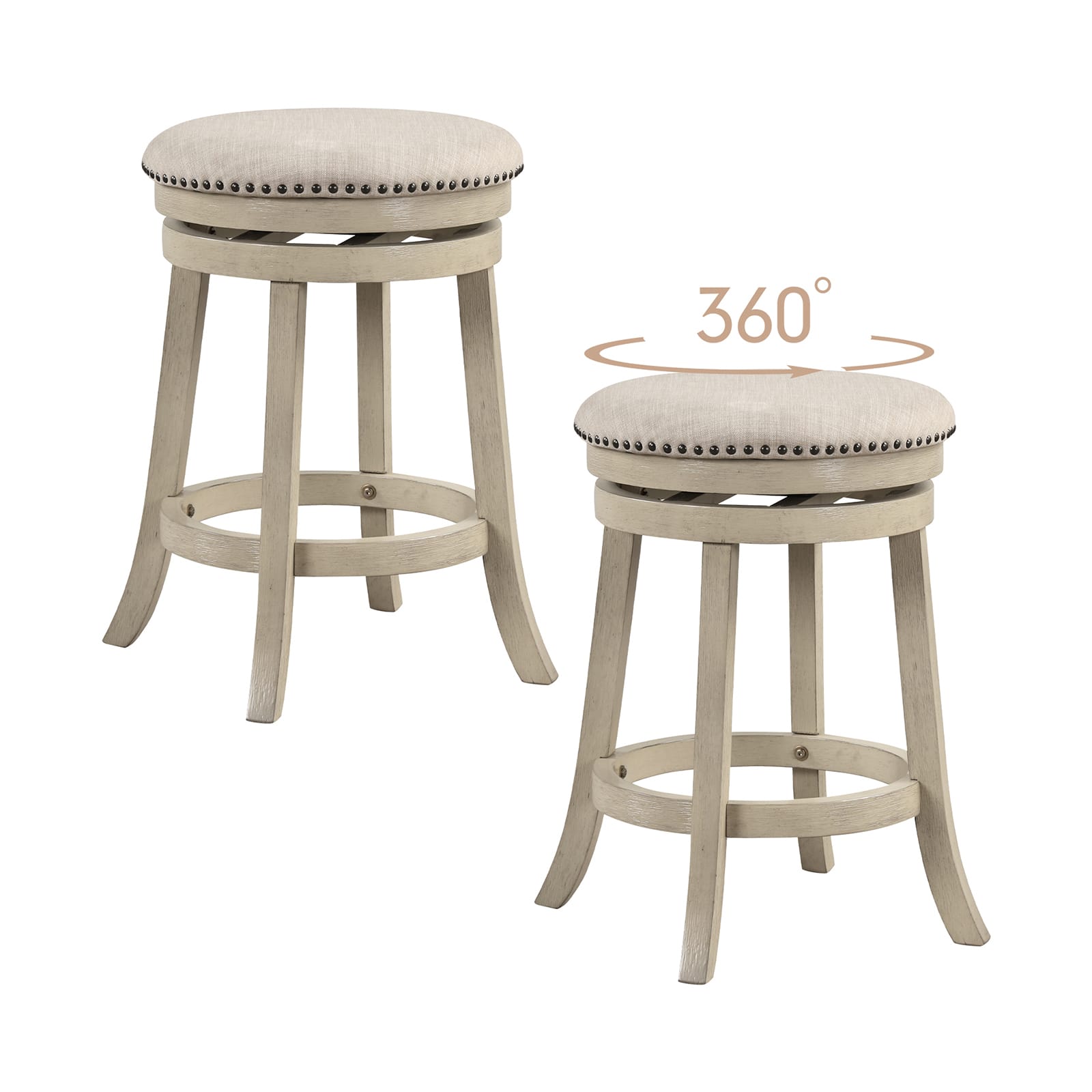 Ecooso - Adjustable Swivel Bar Stools Set of 2, 26.5 Inch Height with Wood Frame and Footrest - Beige