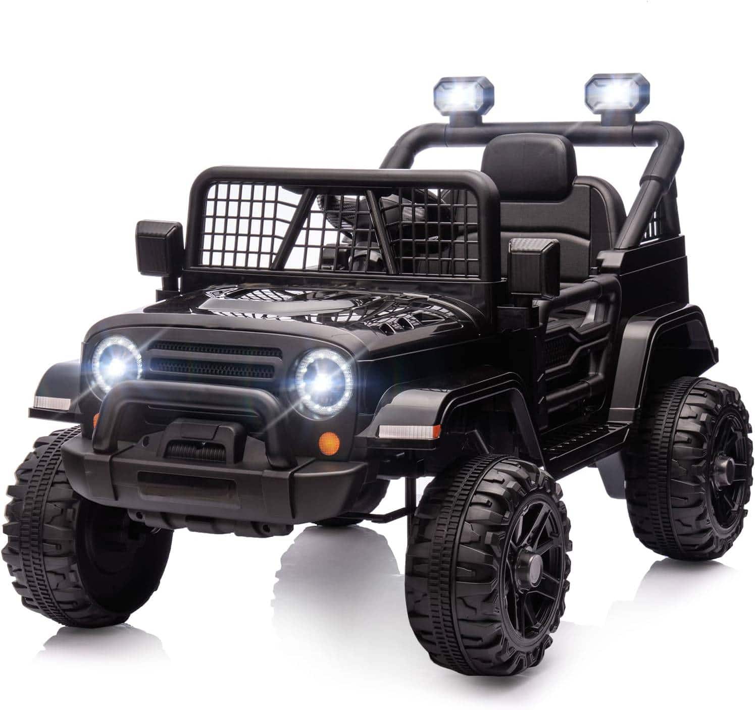 Winado - 12V Kids Ride on Truck with Remote Control, 4 Wheels Battery Powered Kids Car, Electric Play Car with LED Lights - Black