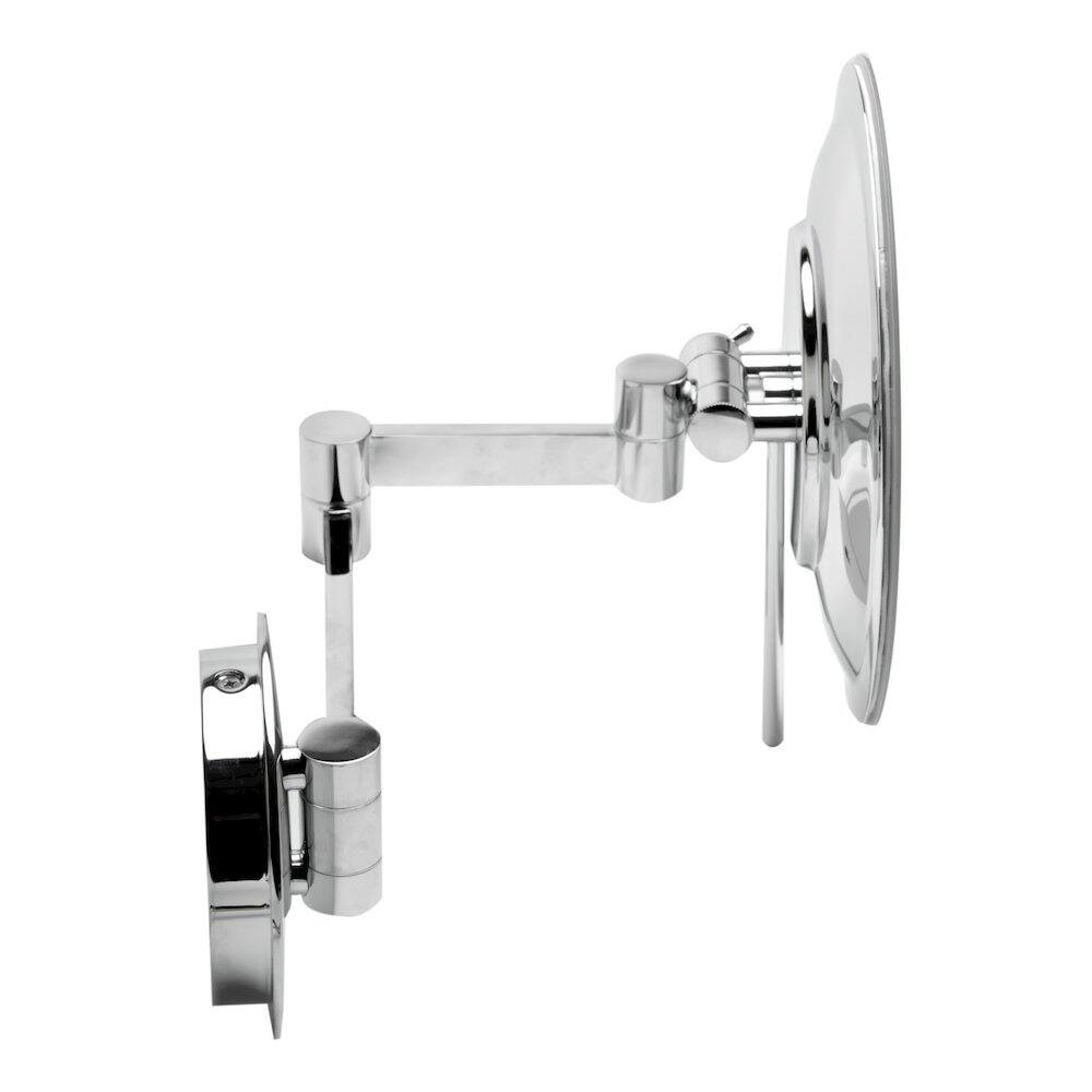 Angle. Alfi - Polished Chrome Wall Mount Round 9" 5x Magnifying Cosmetic Mirror with Light - Silver.