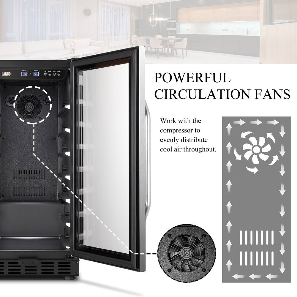 Alt View 18. Lanbo - 15 Inch 31 Bottle Built-in or Freestanding Wine Cooler with Digital Temperature Control and Removable Shelves - Black.