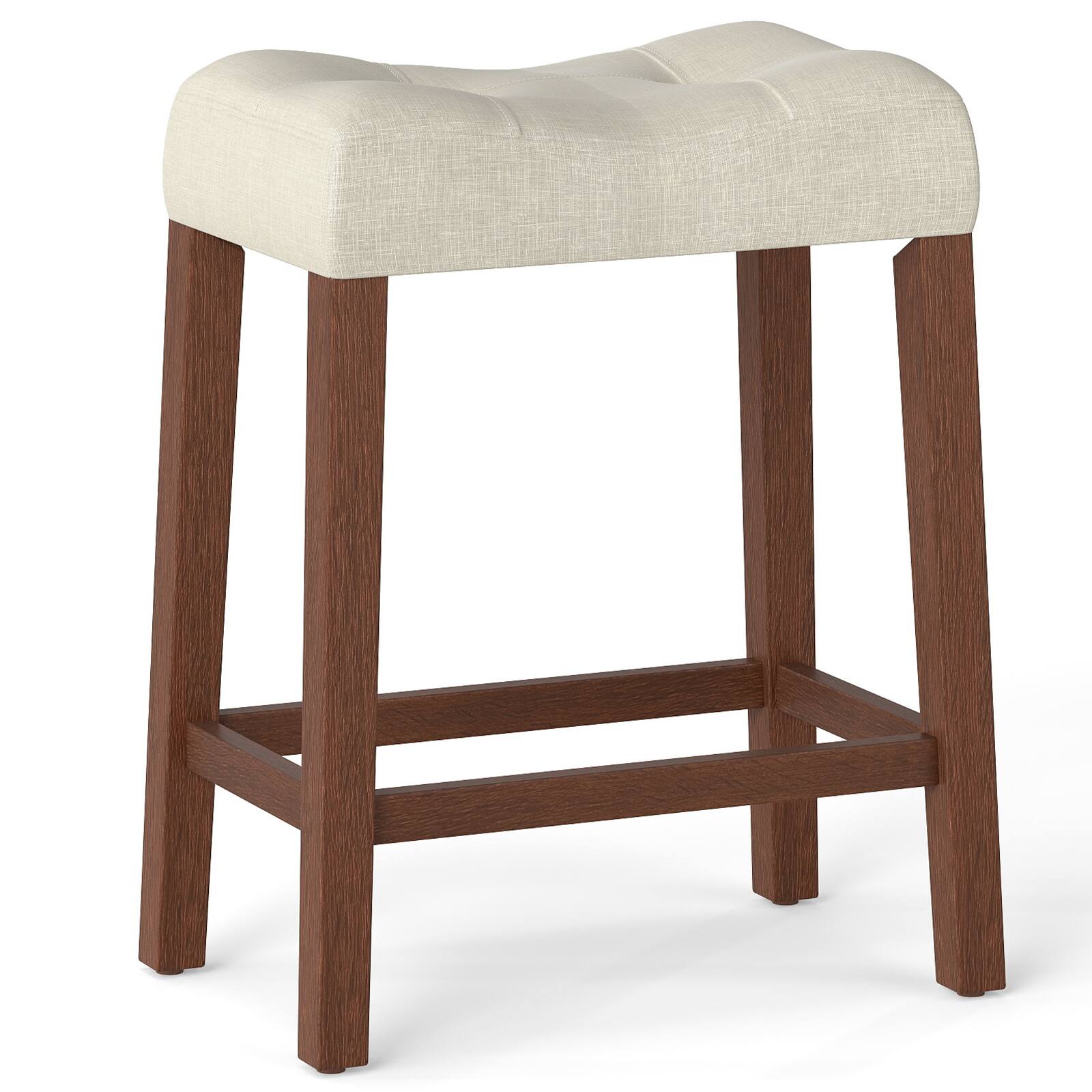 Alt View 7. Gymax - Gymax 24'' Saddle Bar Stools Set of 2 w/ Footrest Rubber Wood Frame for Kitchen Island - Brown.