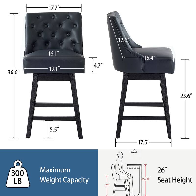 17.7"  
12.6"  
36.6"  
16.1"  
19.1"  
4.7"  
15.4"  
25.6"  
5.5"  
17.5"  
300 LB Maximum Weight Capacity  
26" Seat Height  
35-38"