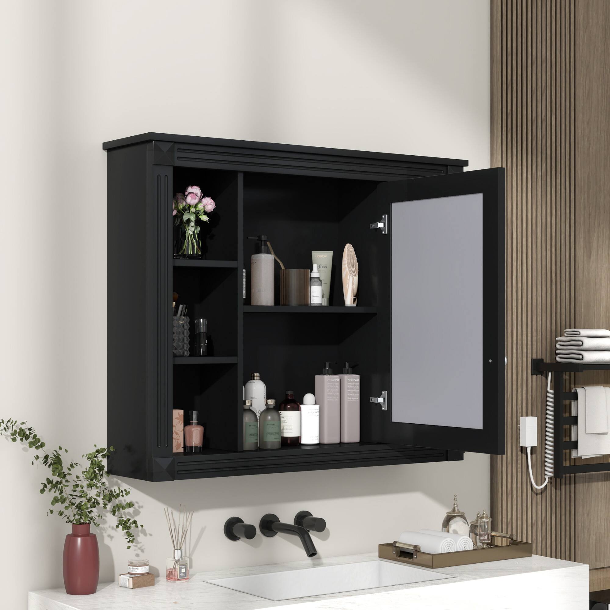 Alt View 1. APRILSOUL - 35'' x 28'' Wall Mounted Bathroom Storage Cabinet Medicine Cabinet - Black.