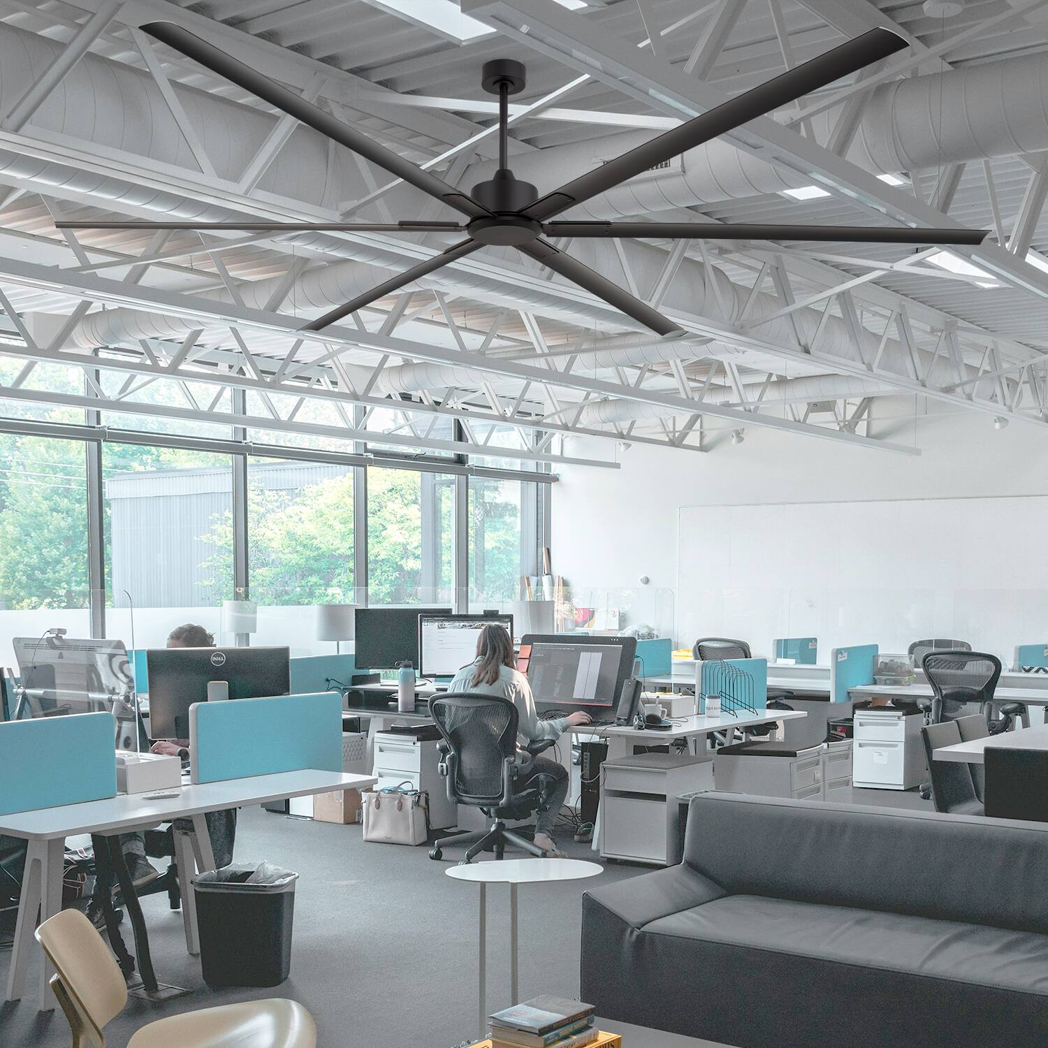 Angle. Breezary - 120/144 Inch 12ft HVLS Industrial Ceiling Fan, DC Motor, Aluminum Blades, Downrod Mount, High Airflow, Commercial Grade - 120-in Black (6-Blade).