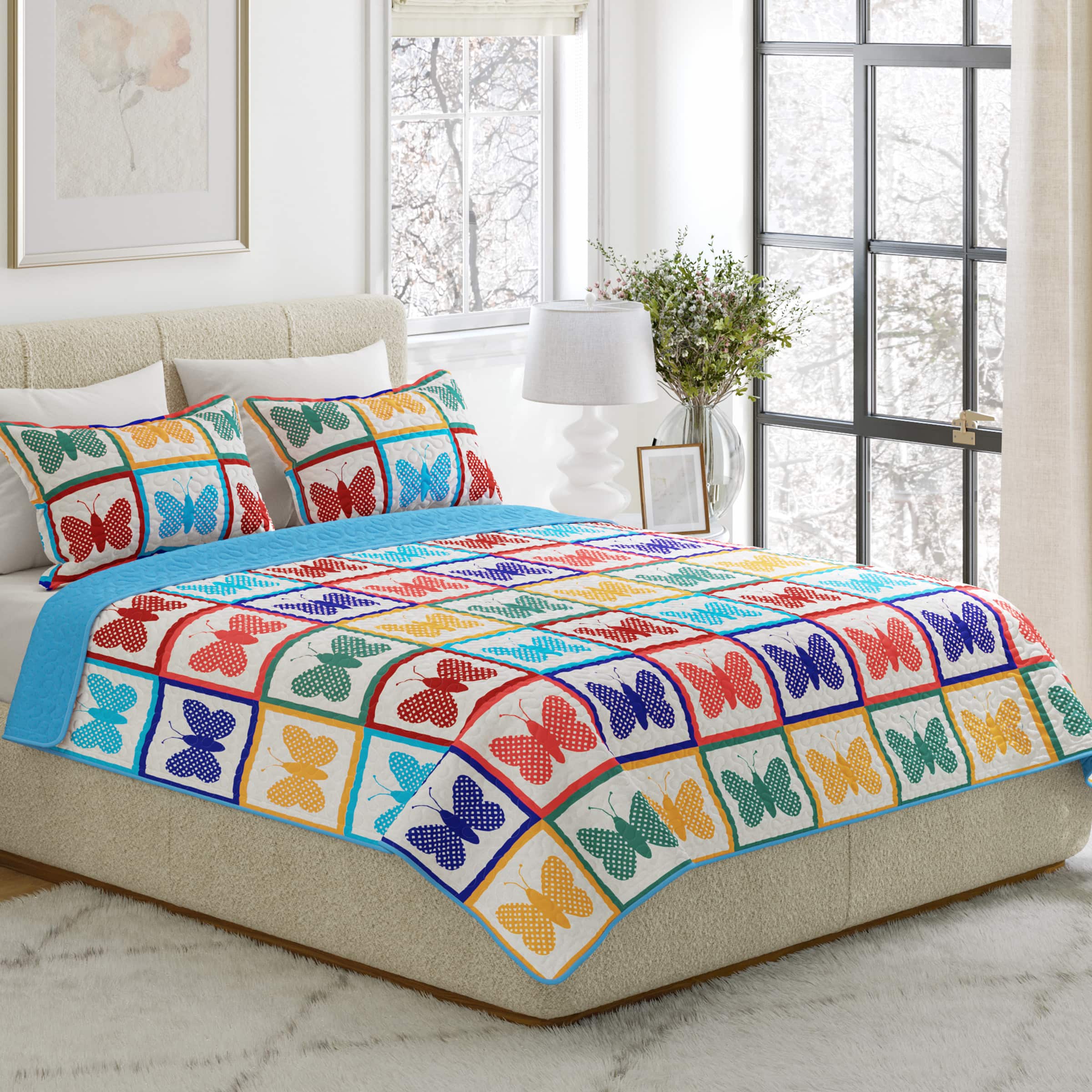 Lavish Home - 3pc Butterfly King Quilt - Multi