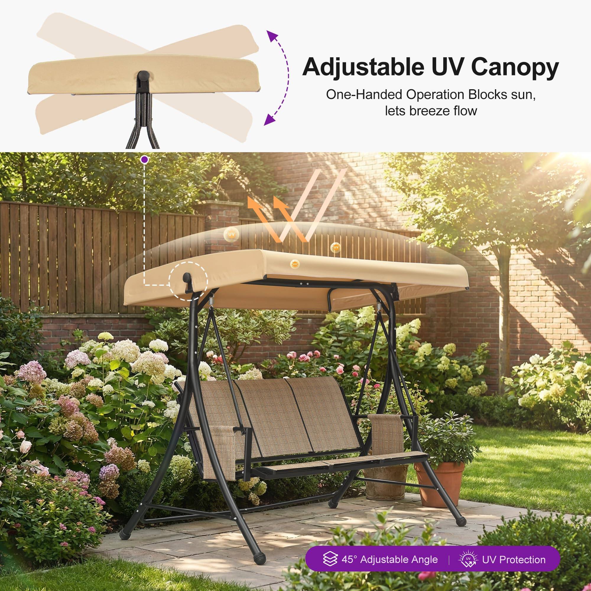 Adjustable UV Canopy  
One-Handed Operation Blocks sun, lets breeze flow  
45° Adjustable Angle | UV Protection