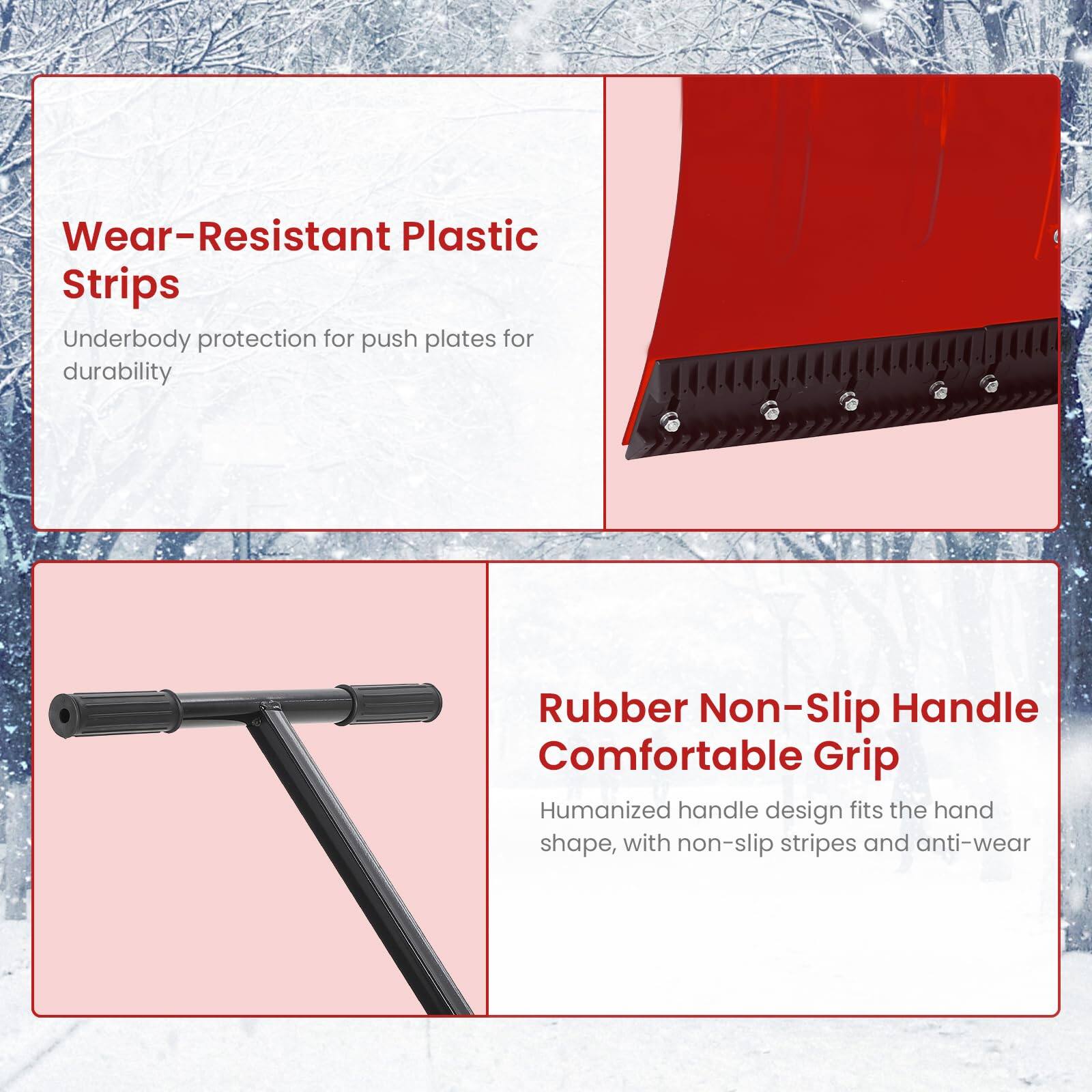 Wear-Resistant Plastic Strips  
Underbody protection for push plates for durability  

Rubber Non-Slip Handle  
Comfortable Grip  
Humanized handle design fits the hand shape, with non-slip stripes and anti-wear