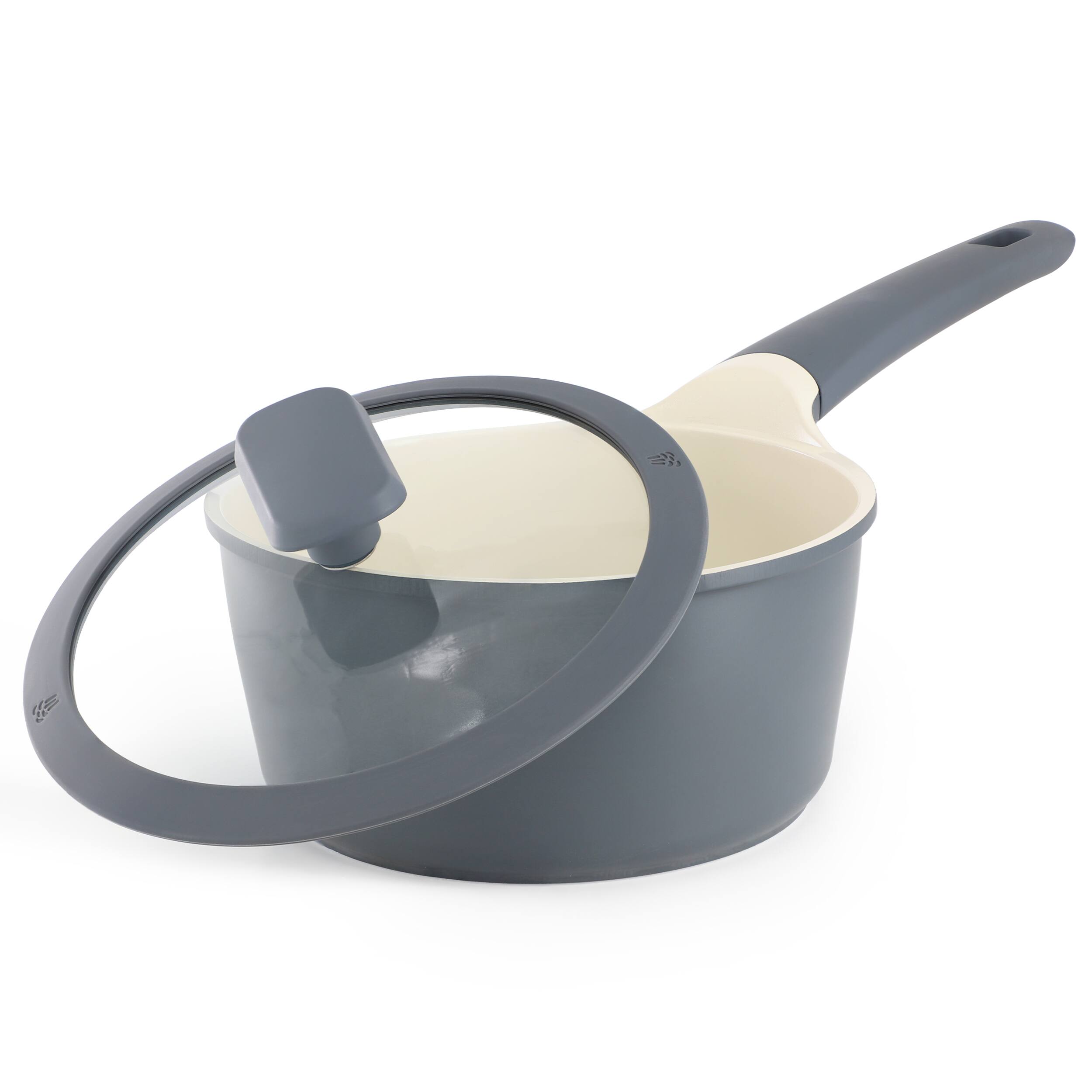 Alt View 1. Oster - Oster Rooney 2 Quart Ceramic Nonstick Aluminum Saucepan in Gray with Lid - Grey.