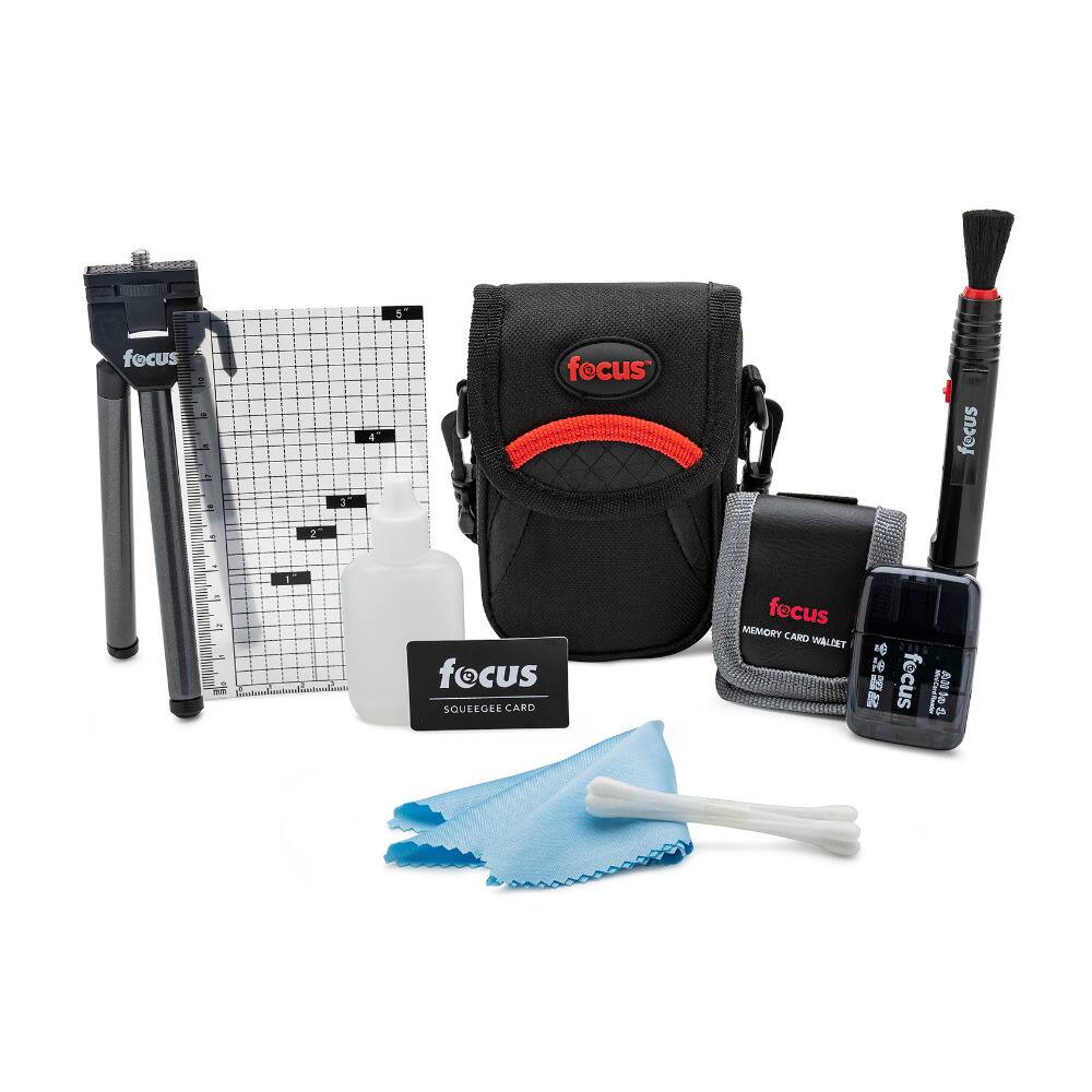 The image features a variety of items, including a focus squeegee, a focus memory card, a focus wallet, and a focus card. These items are displayed on a white background, making them stand out clearly. The focus squeegee is a tool used for cleaning and maintaining the focus on a camera lens, while the focus memory card and focus wallet are accessories designed to hold and organize essential items for photography or other activities. The focus card is a piece of equipment used for specific tasks, such as measuring distances or calibrating settings. Overall, these items are part of a photography or camera kit, and they are all designed to help users achieve better focus and precision in their work.