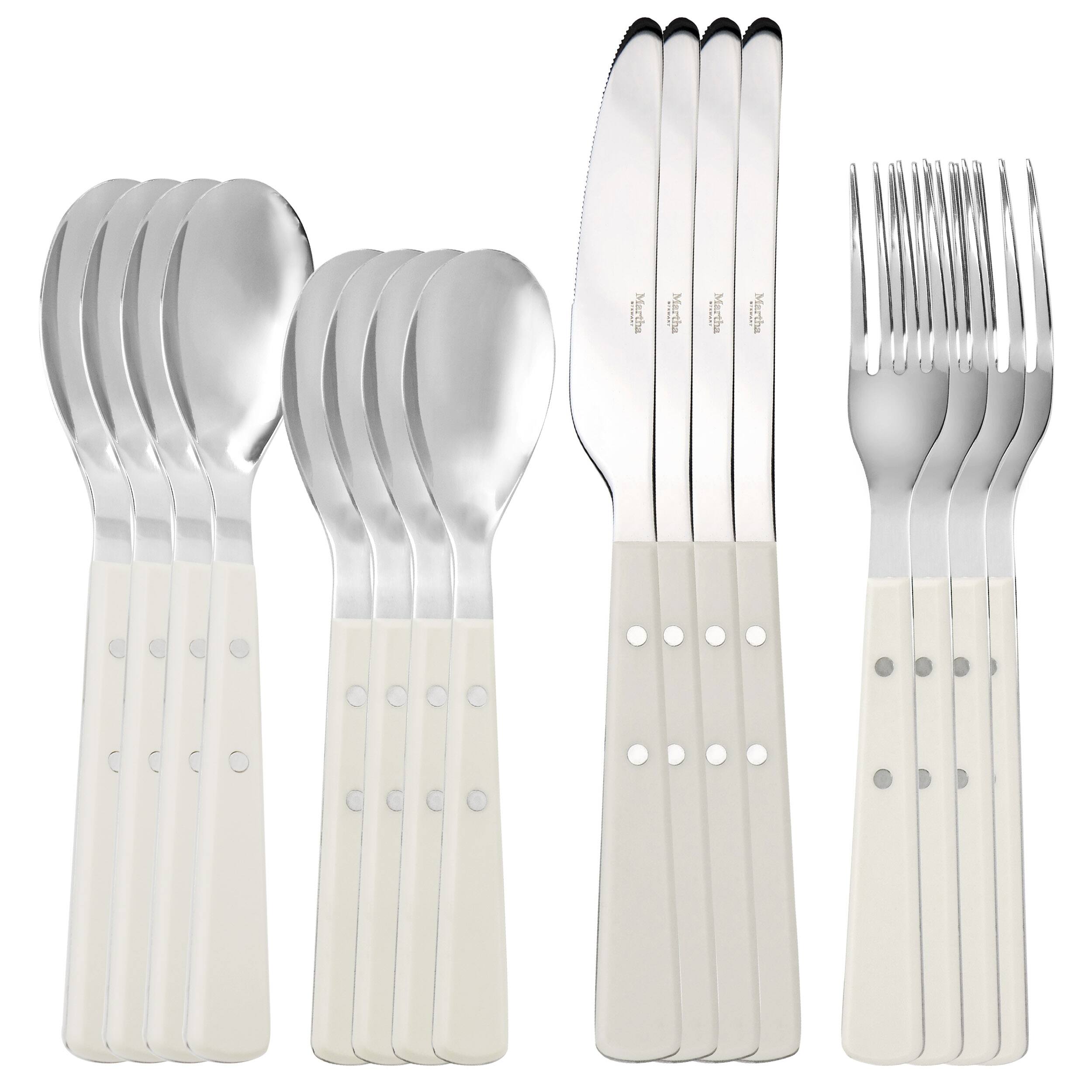 Alt View 1. Martha Stewart - Martha Stewart Garden Cottage 16 Piece Stainless Steel Flatware Set in Cream - Cream.