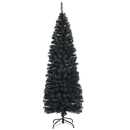 Front. Gymax - Gymax 6FT Unlit Black Artificial Pencil Tree Christmas Tree w/ 520 PVC Branch Tips - Black.