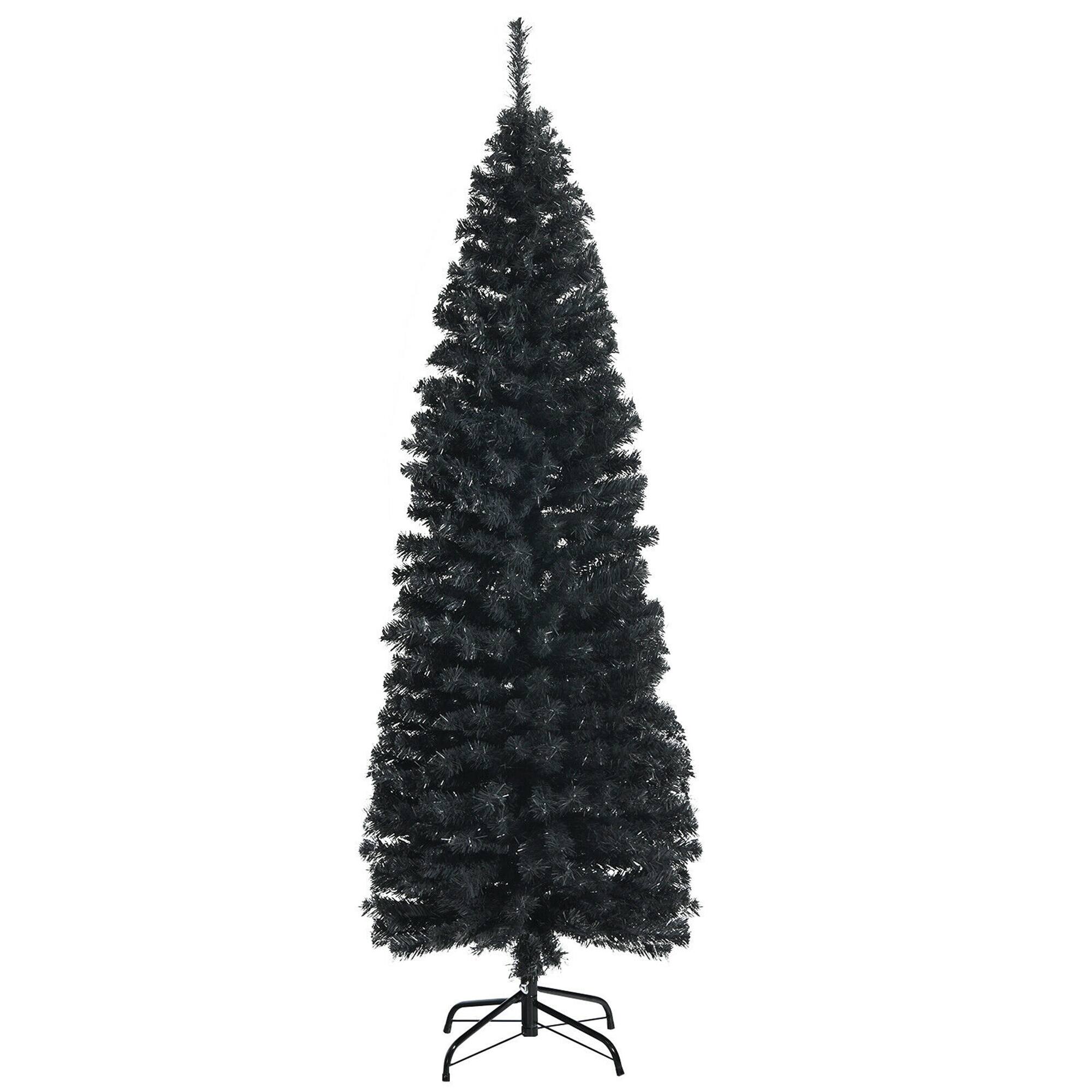 Gymax - 6FT Unlit Artificial Pencil Tree Christmas Tree w/ 520 PVC Branch Tips - Black