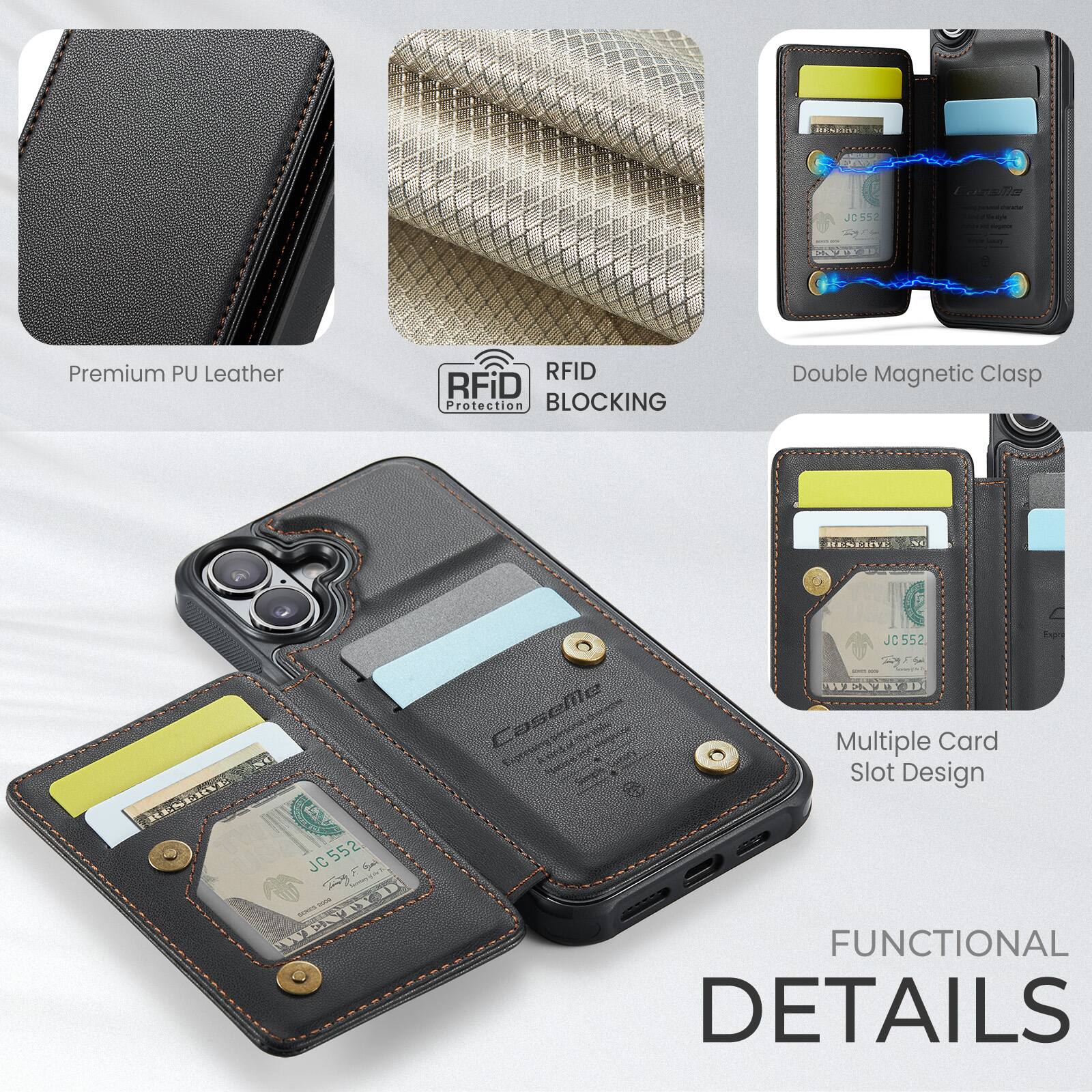 FuesTia J JC552 5 Premium PU Leather RFID Protection BLOCKING Double Magnetic Clasp fENE MENEIUE JC552 JC 5% JC 552 HEI Caseile nothingo_tnribe Multiple Card Slot Design FUNCTIONAL DETAILS
