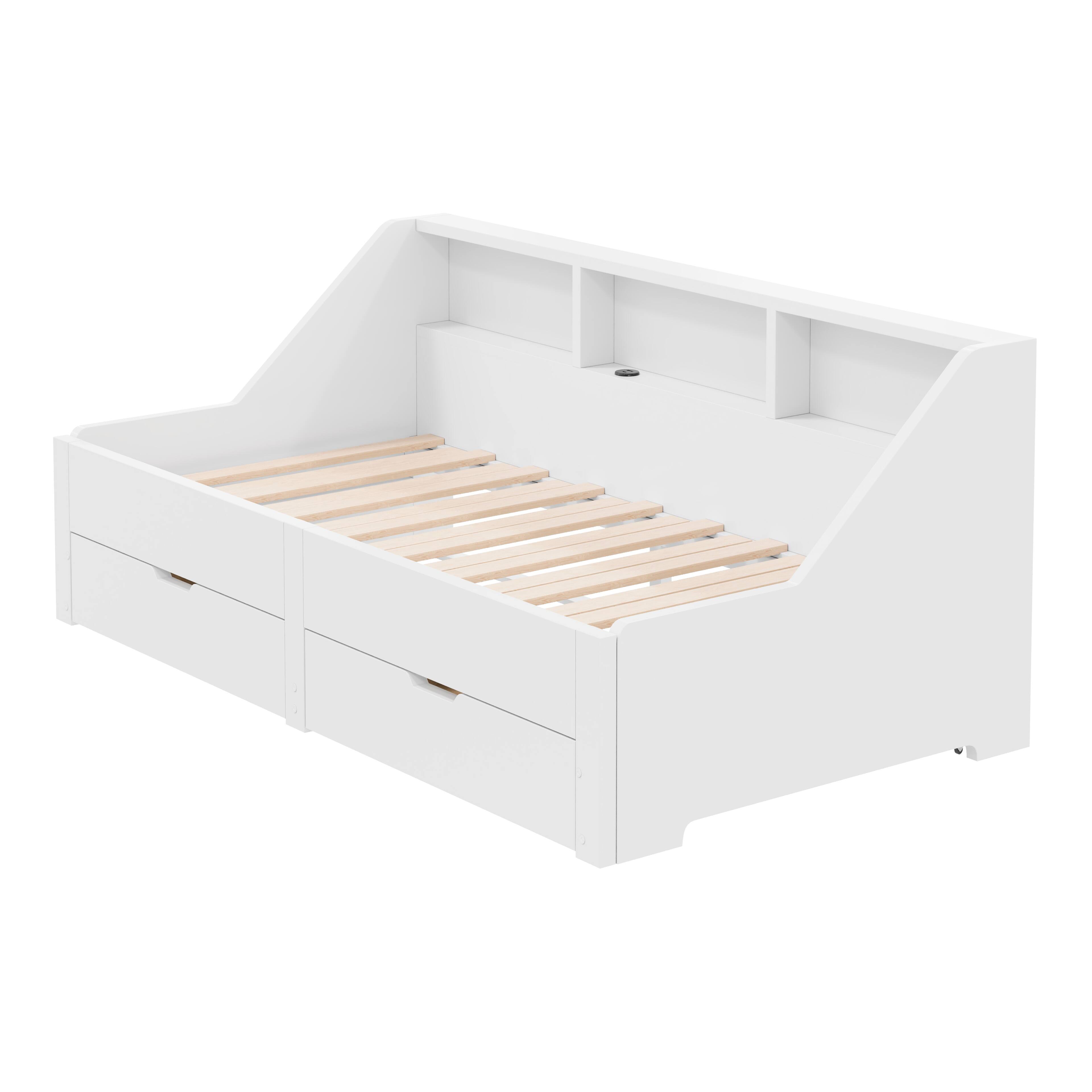 Alt View 2. Whisen - Twin to King Extendable Daybed with Storage Bookcases, 2 Drawers, Charging Station, 3-Pack Box Set - White.