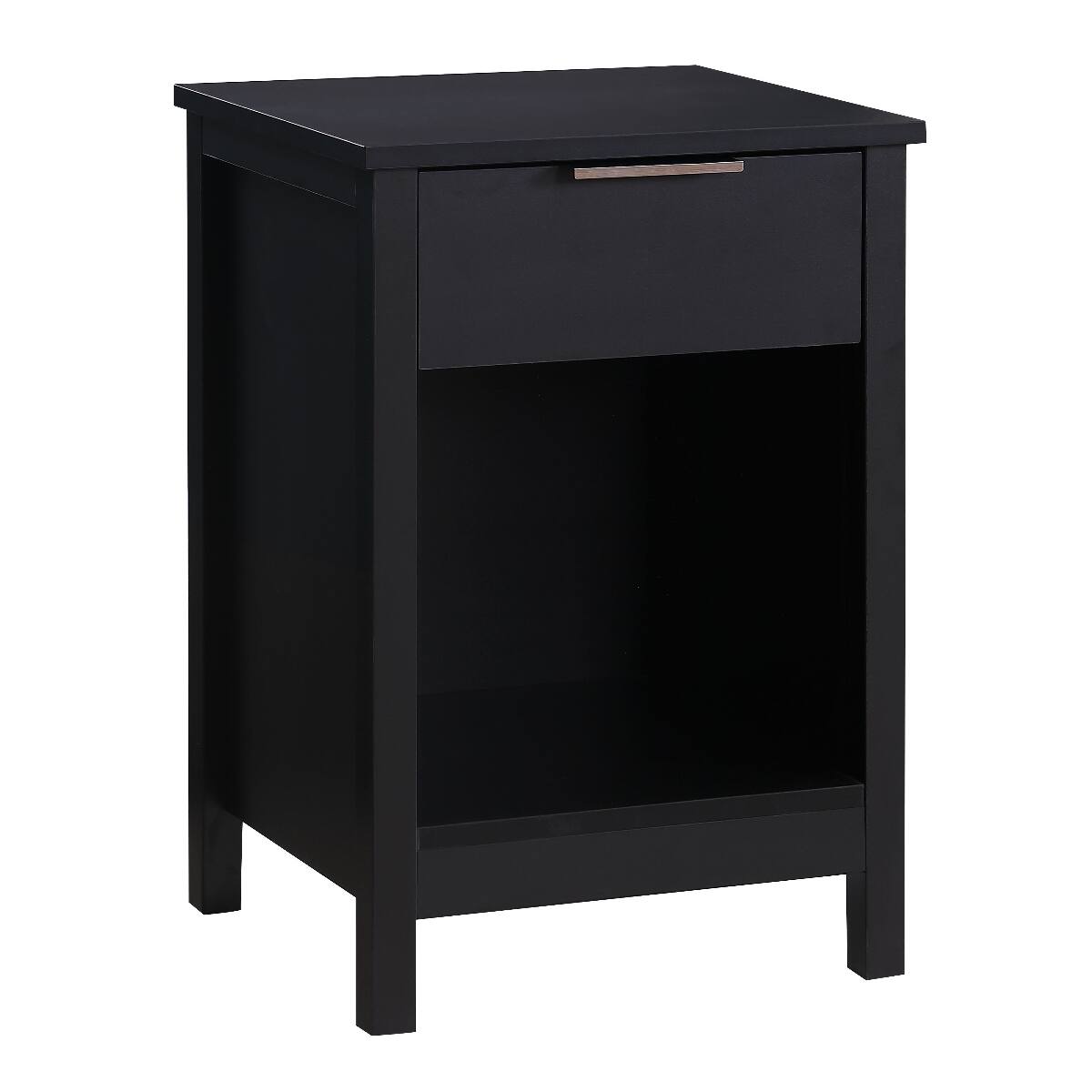 Back. Loheer - Loheer Black Nightstand with Drawer, Three Tier Bedside Table with Storage Shelf - Black.