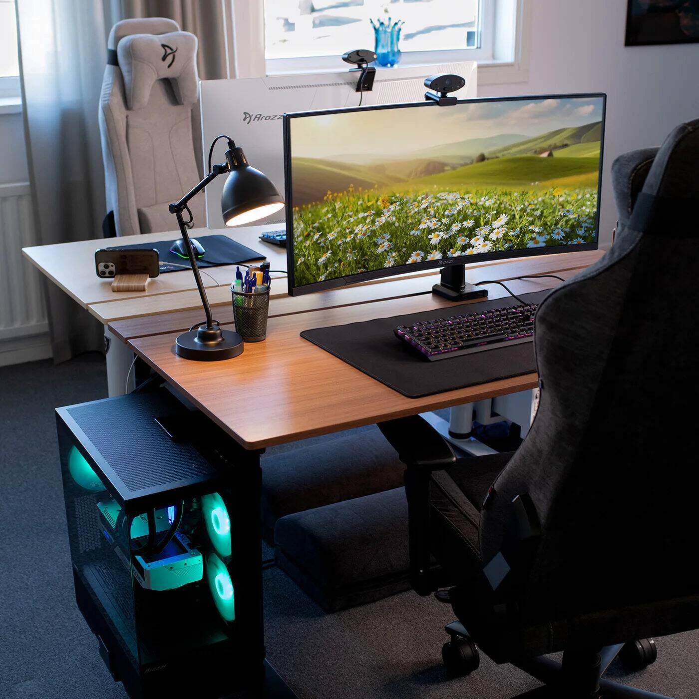 Alt View 2. Arozzi - Arena Nordico Electric Standing Desk - White - Walnut.