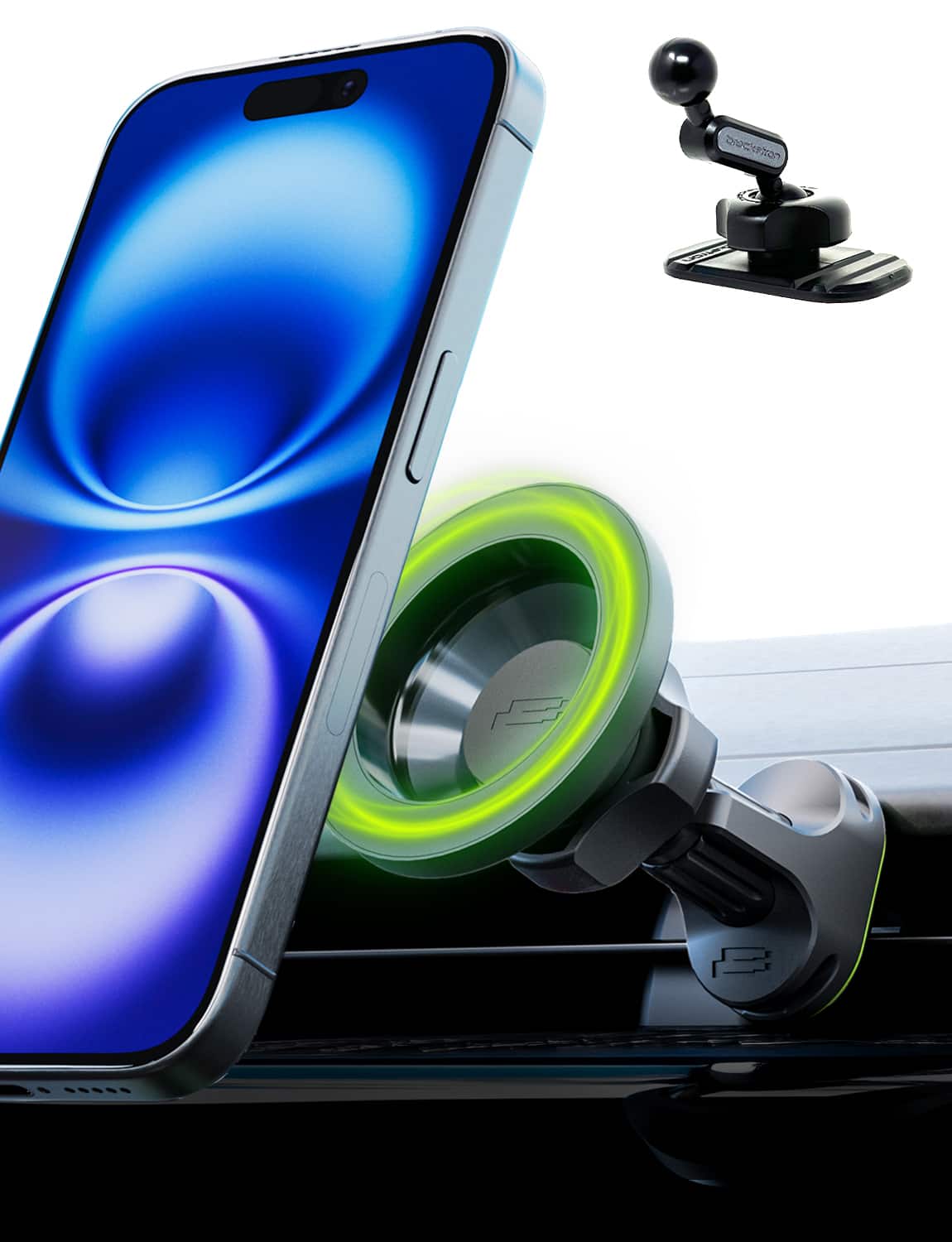 Bracketron - MagAlign Pro Vent & Dash Mount – Magnetic Smartphone Holder with 360° Rotation - Black