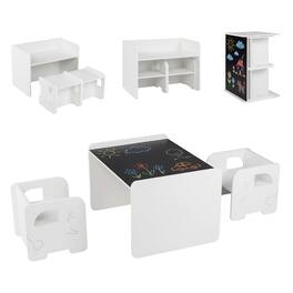 Costway - 3 PCS Kids Table and Chair Set, Space-saving Toddler Table and 2 Chairs - White