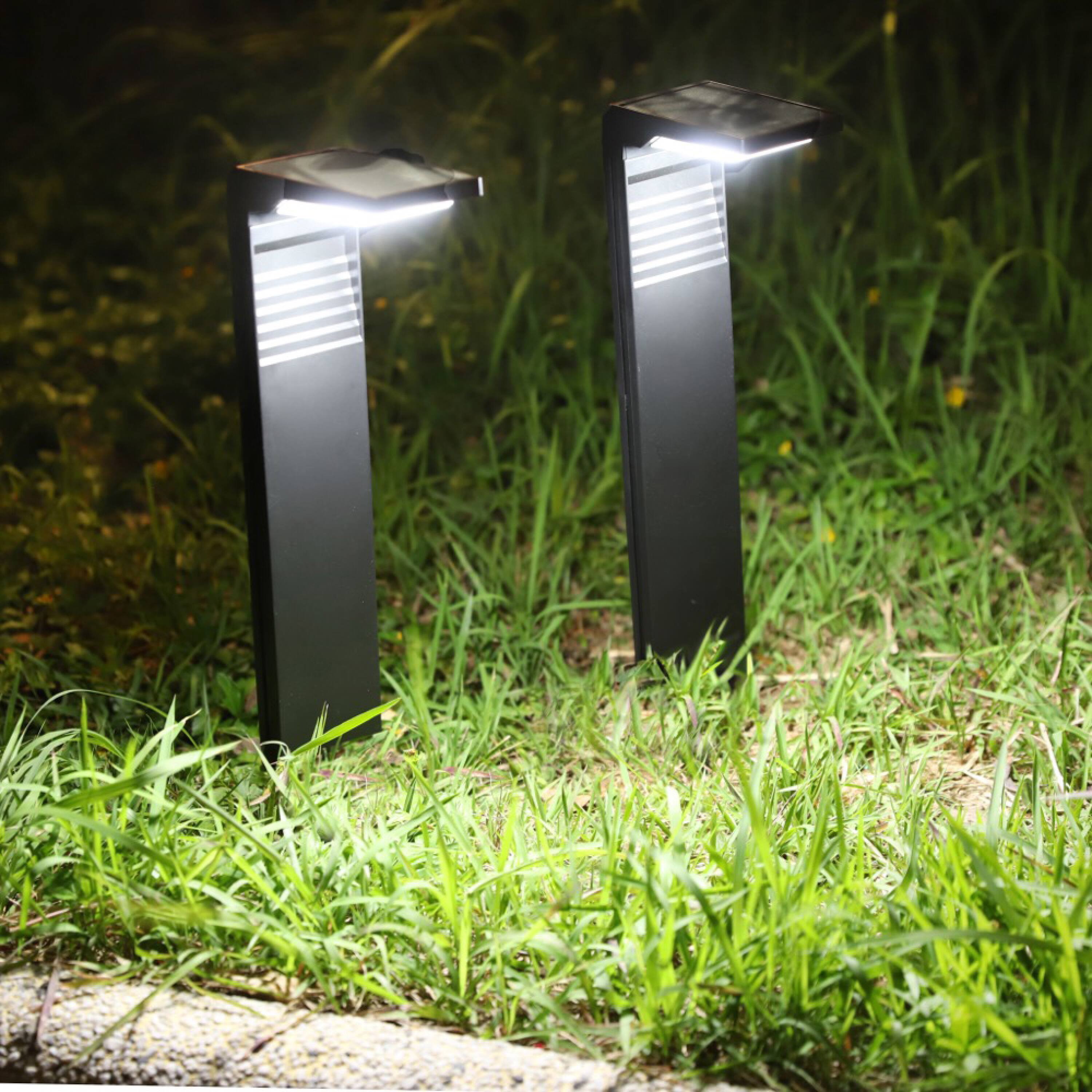 Left. Techko Maid - Outdoor Solar LED L-Shaped Weather Resistant Path Lights, Modern Minimal Design (2-Pack) - Black.
