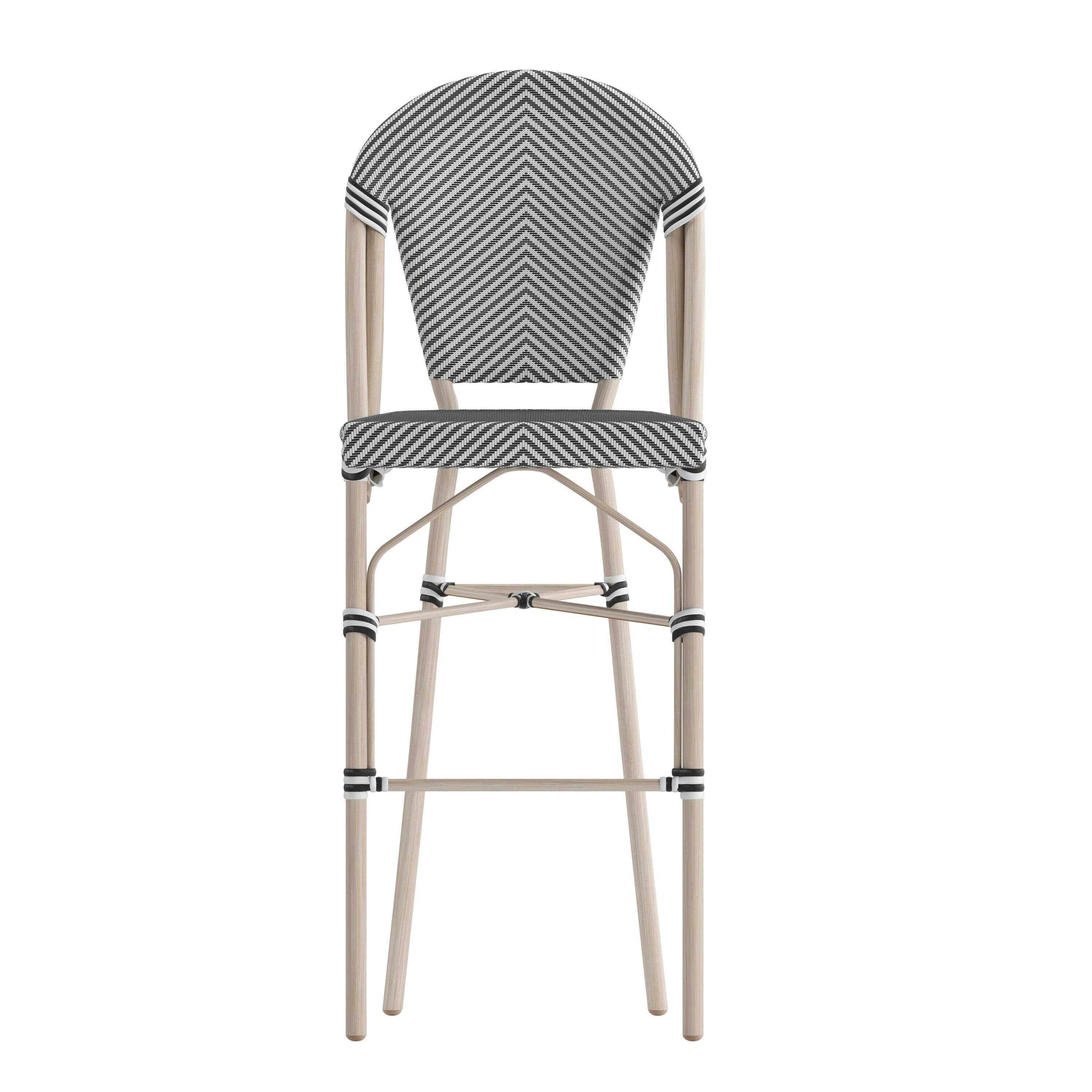 Alt View 10. Emma + Oliver - Massalia Indoor/Outdoor Bistro Style Bar Stools with Textilene Seat and Metal Frame - Black & White/Light Natural Frame.
