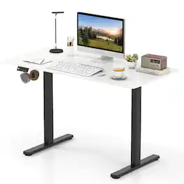 Costway - 48" x 24" Electric Standing Desk with LED Display 2 Memory Height Settings for Home - White+Black