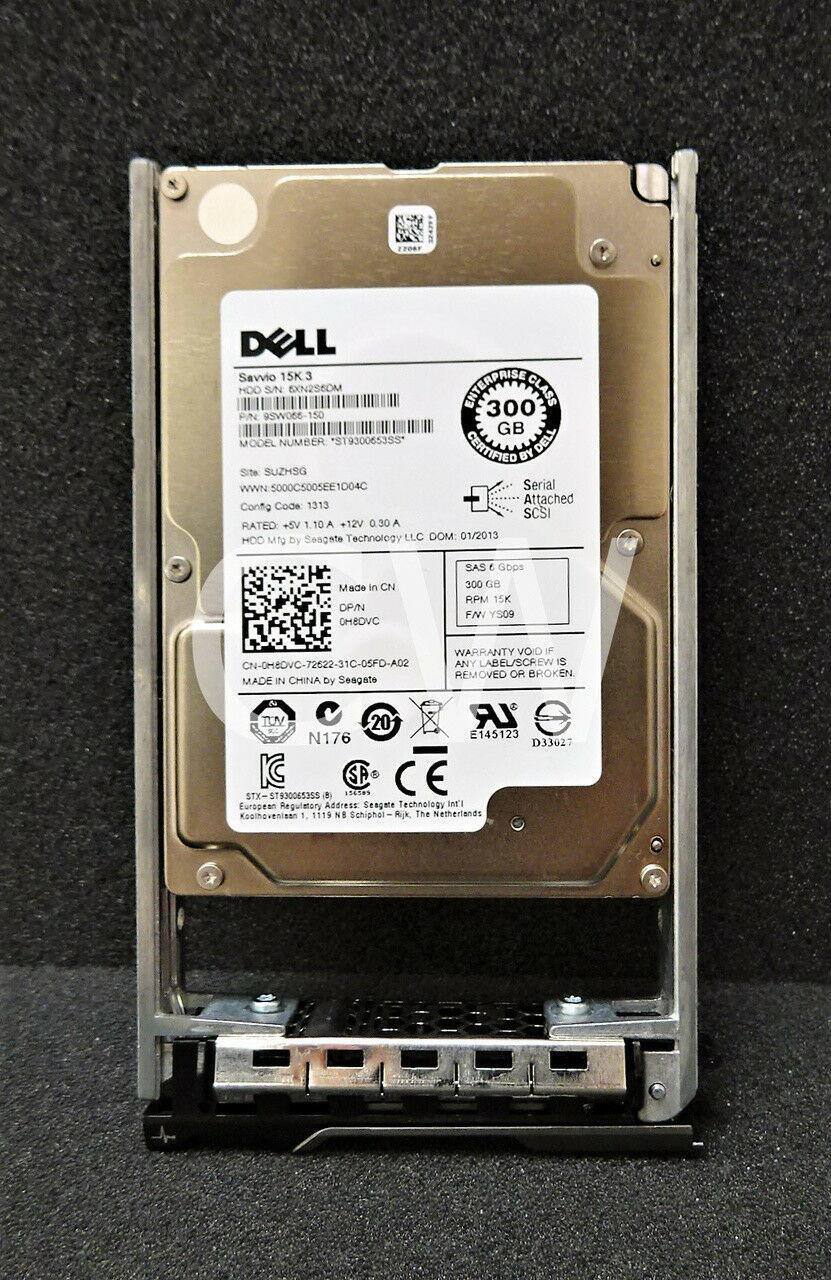 DELL Savvio 15K3 HDD  
S/N: SXN2S6DM  
ENTERPRISE 300 CLASS  
9SW066-1 GB  
MODEL NUMBER: ST930065355  
CERTIFIED BY DELL  
Site: SUZHSG  
WWN: 5000C5005EE1004C  
Serial: 1313  
Attached Config Code: SCSI  
RATED: +5V 10A +12V 0.30A  
Seagate Technology LLC  
DOM: 01/2013  
HDD Made by Seagate  
SAS E Gops  
300 GB  
RPM 15K  
F/N: Y509  
WARRANTY VOID  
CN-0M8DVC-72622-31C-0SFD-A02  
ANY LABEL/SCREW REMOVED OR BROKEN  
MADE IN CHINA  
TUV 20 LR N176 E145123 D33027  
IC SP CE  
STX- ST930065
