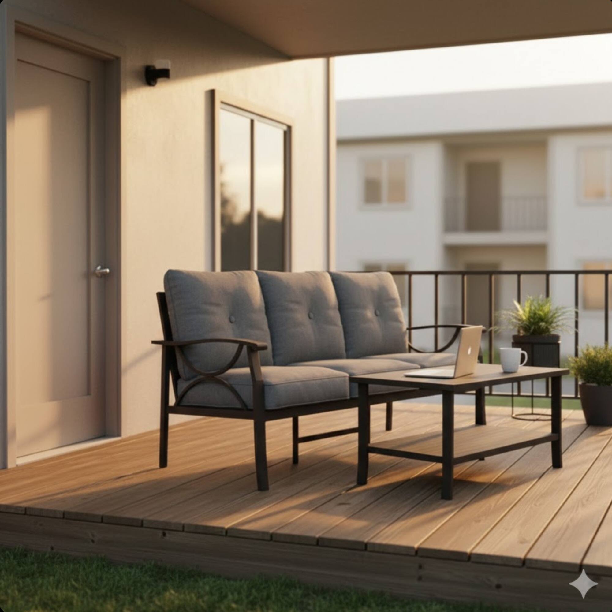 Left. Mondawe - 2 Piece Outdoor Sofa Set with Rectangular coffee Table and Cushions - Gray+ khaki.