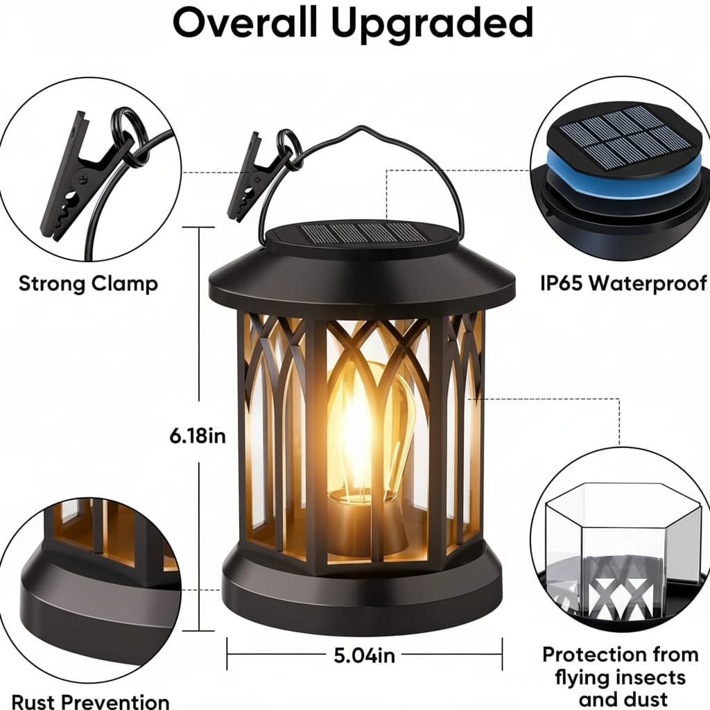 Overall Upgraded

- Strong Clamp
- IP65 Waterproof
- Rust Prevention
- Protection from flying insects and dust

Dimensions:
- 6.18in
- 5.04in