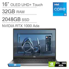 Dell - Upgraded - Precision 7680 16"UHD+ OLED Workstation - Precision 7 - NVIDIA RTX1000Ada - i5-13600HX - 32GB RAM - 2TB SSD - Win11Pro - Gray