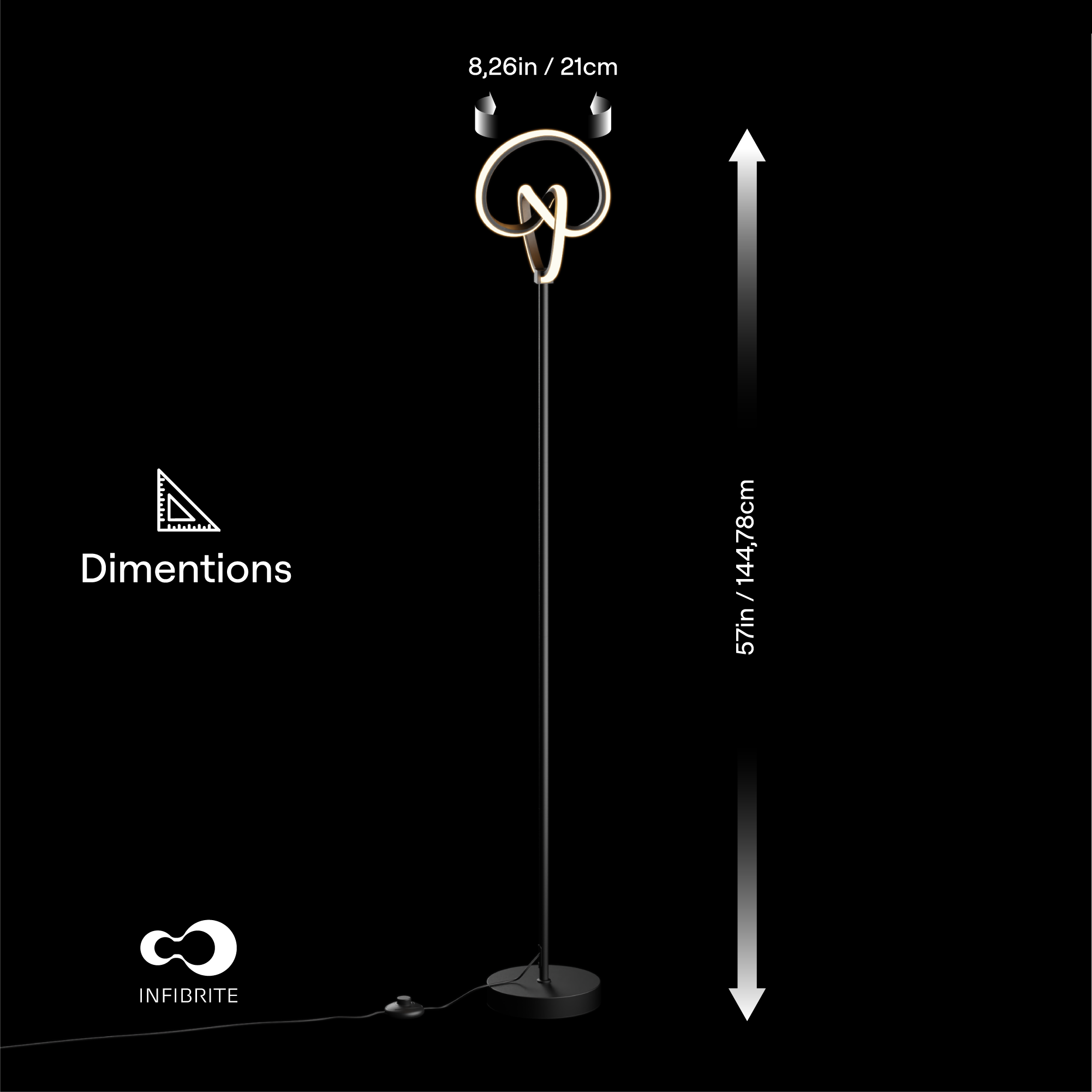 8.26in / 21cm  
Dimensions 144.78cm / 57in  
INFIBRITE