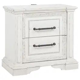 Manhattan Lane - Jenie Nightstand, 2 Drawer and USB Port, Wood 32 Inch - Vintage White