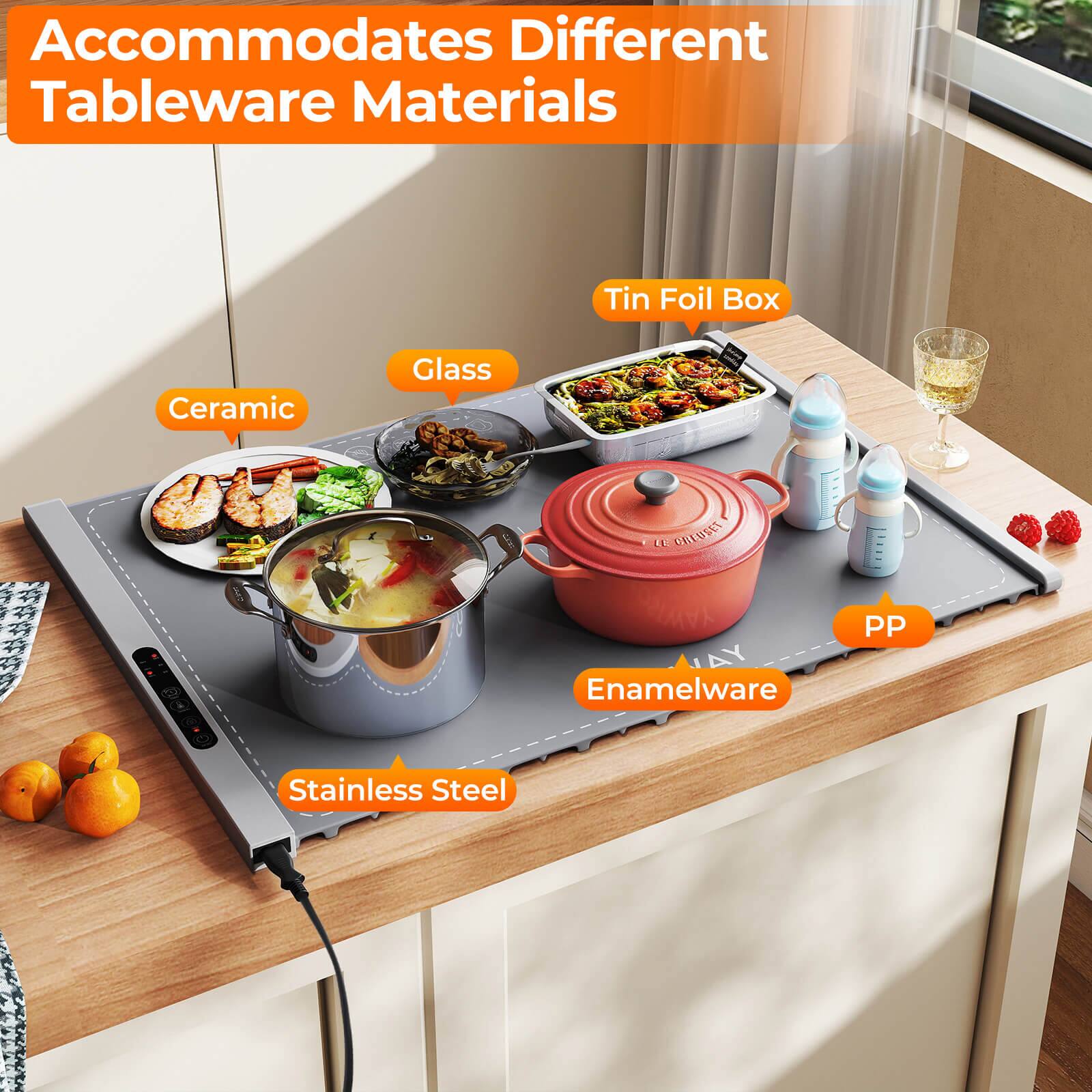 Accommodates Different Tableware Materials

- Ceramic
- Glass
- Tin Foil Box
- Stainless Steel
- Enamelware
- PP