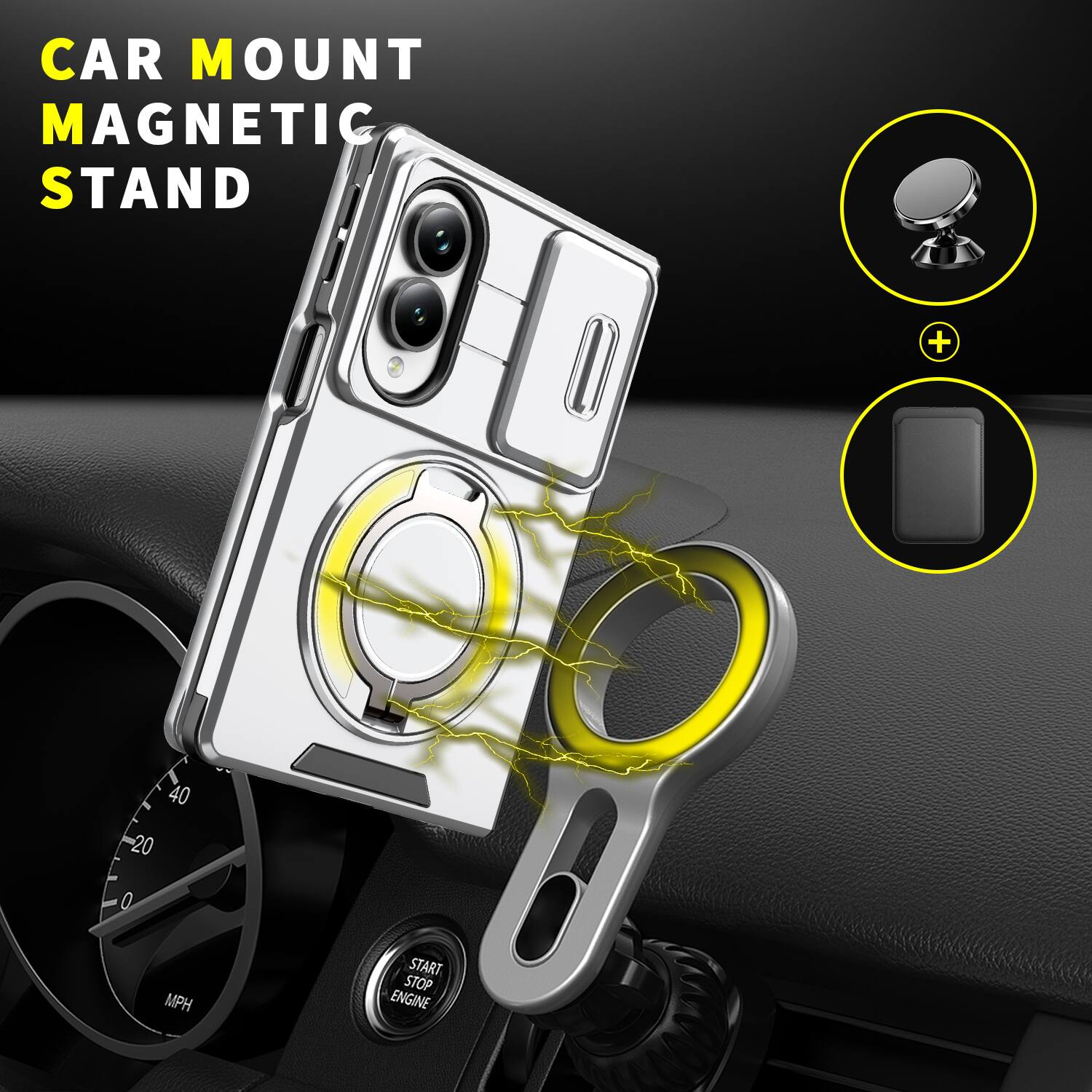 CAR MOUNT MAGNETIC STAND + 40 20 0 MPH START STOP ENGINE