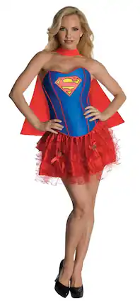 Front. Rubies - Supergirl Sexy Corset Dress Costume Adult Large 10-14 - Red.