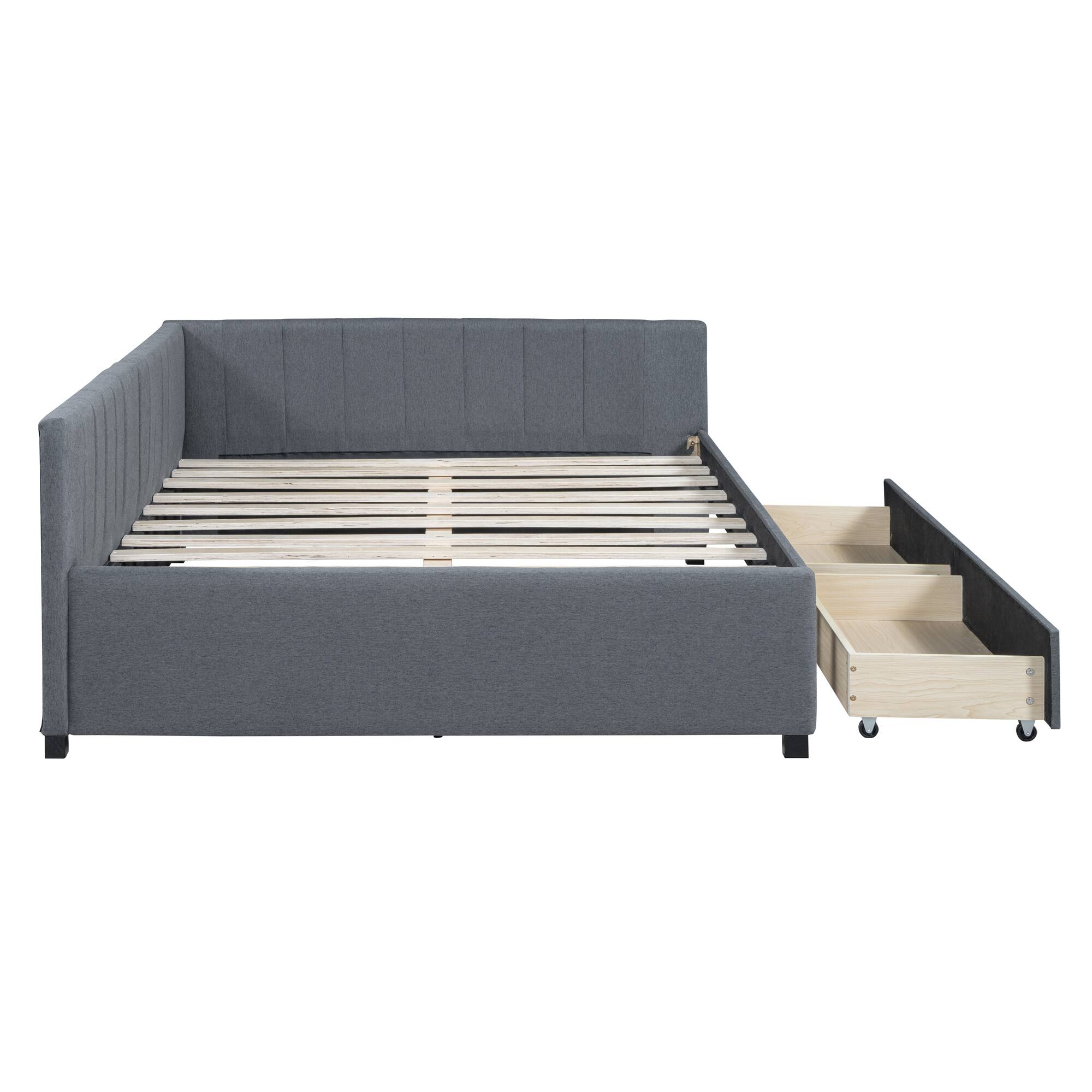 Alt View 1. Tiramisubest - Full Size Upholstered Daybed with 2 Storage Drawers Sofa Bed Frame No Box Spring Needed, Linen Fabric (Gray) - Gray.