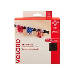 Velcro - Velcro® Brand 3/4" x 15' Sticky Back Hook & Loop Fastener Roll, (90081) - Black