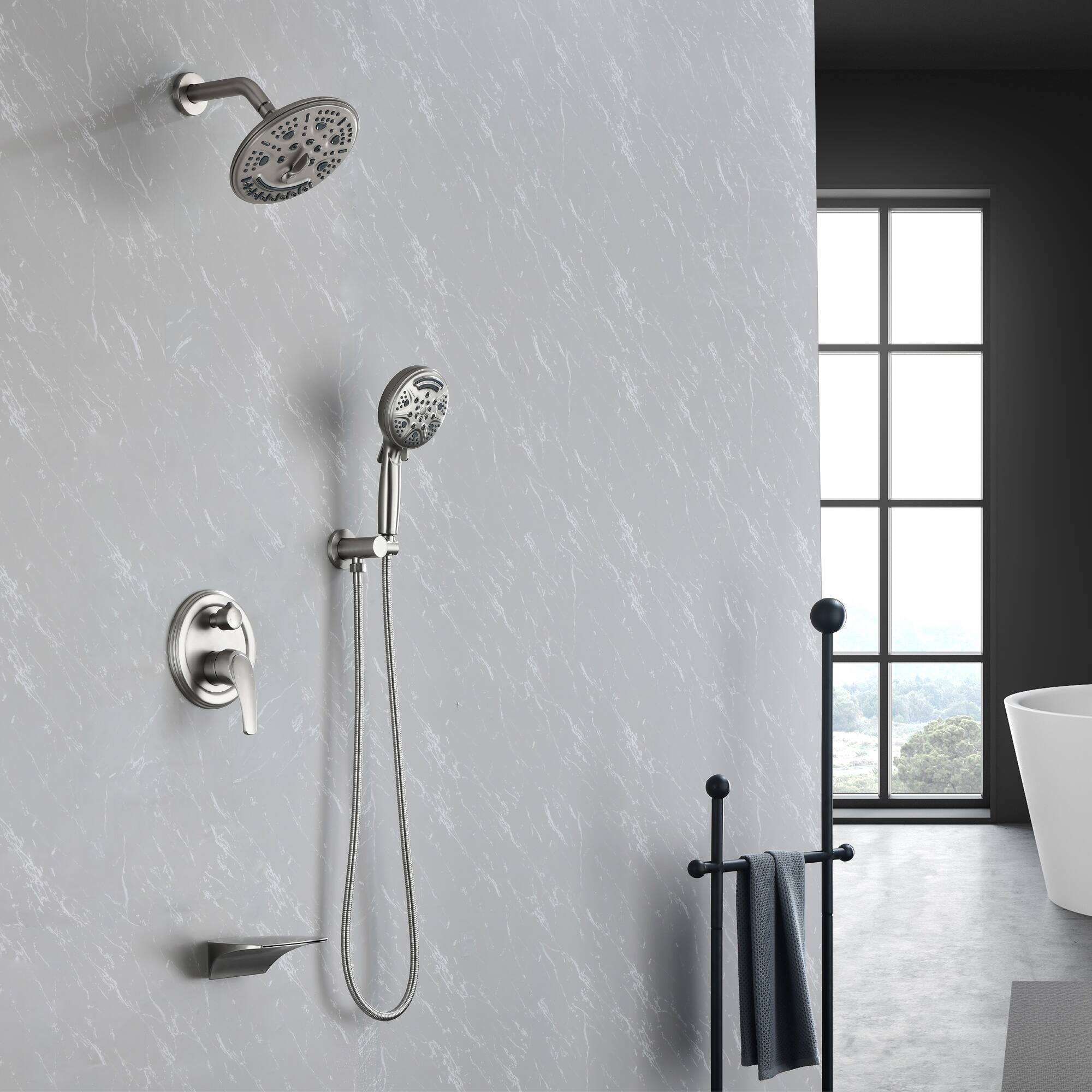 Alt View 2. Boyel Living - Brushed Nickel Shower Set Brass SUS304 3-Function Valve 8-Inch Top Spray 9-Function Handheld cUPC - Brushed Nickel.