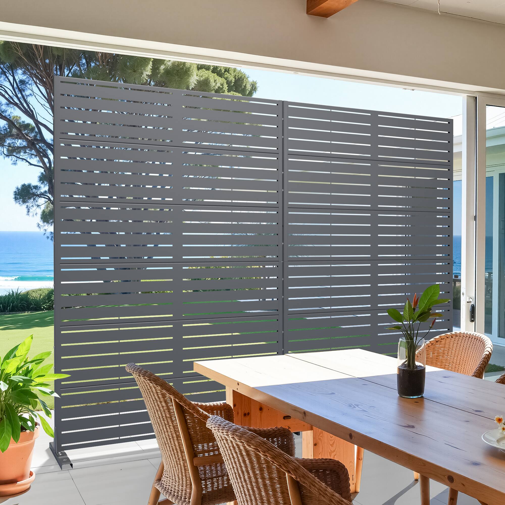 Alt View 1. PexFix - 72 in. x 47 in. Louvered Pattern Metal Outdoor Privacy Screen & Panels, Freestanding Garden Divider Fence - Light Grey.